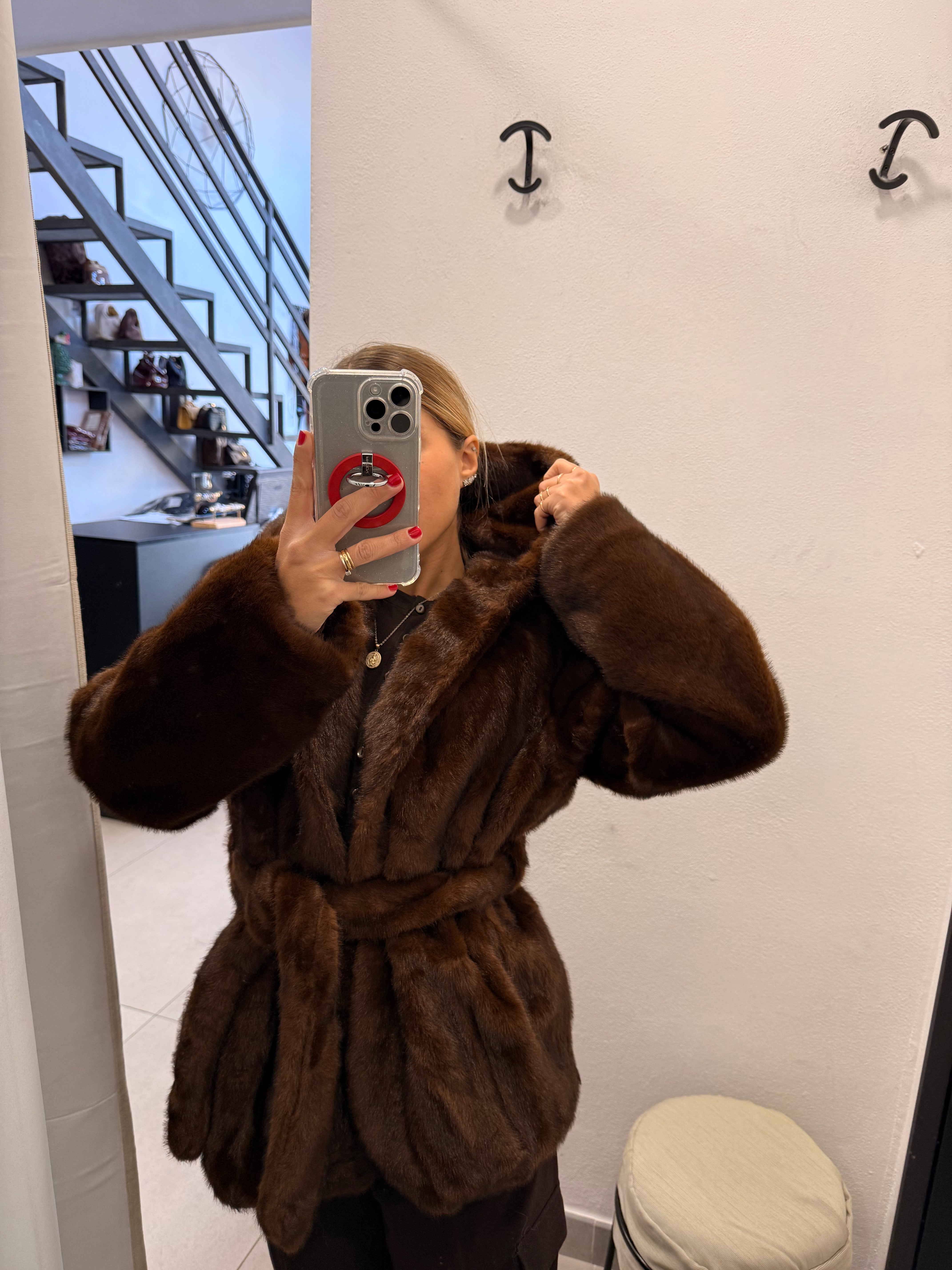 PELLICCIA VISONE MIELE CON CINTURA