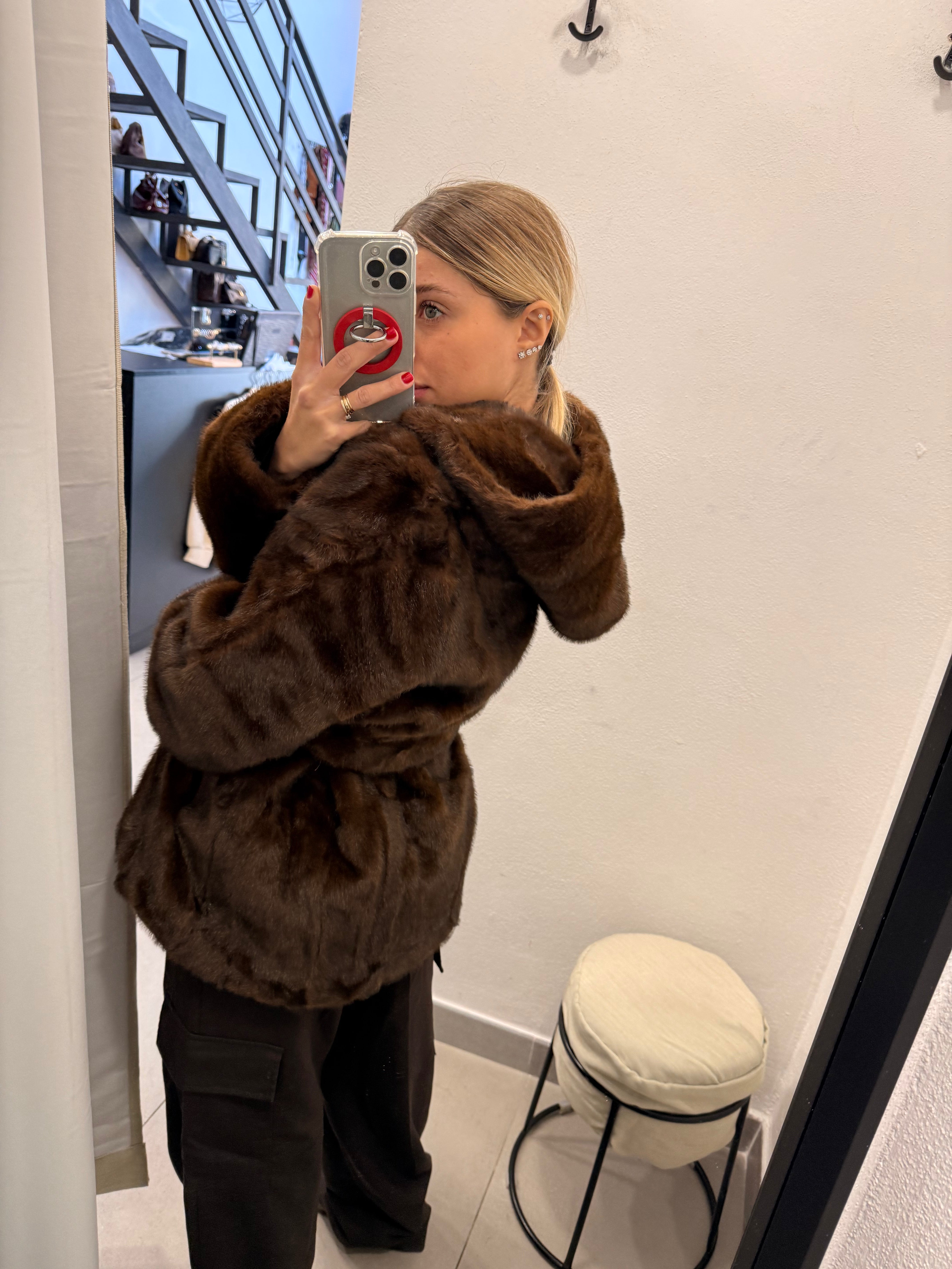 PELLICCIA VISONE MIELE CON CINTURA