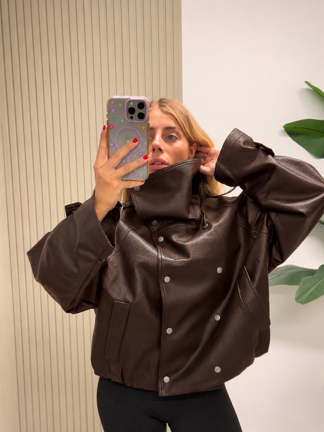 BOMBER COLLO ALTO ECOPELLE MARRONE