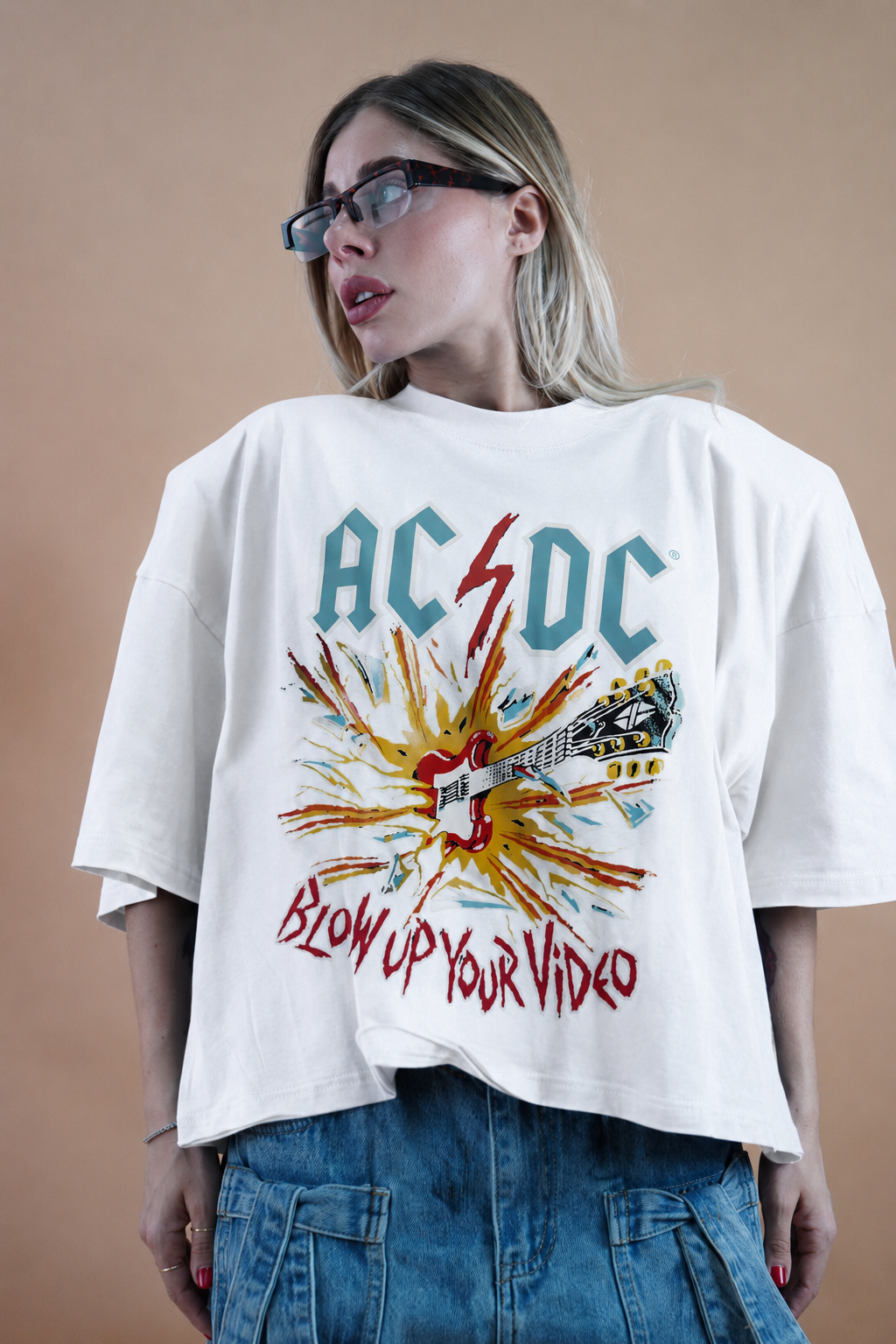 T-SHIRT ROCK BOXY ACDC BIANCA