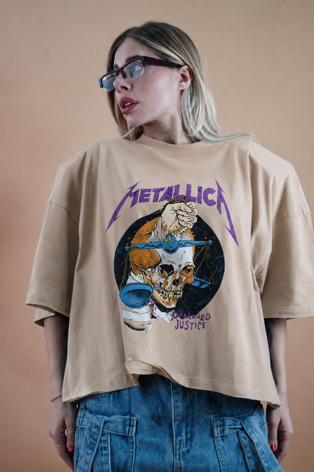 T-SHIRT ROCK BOXY METALLICA BEIGE
