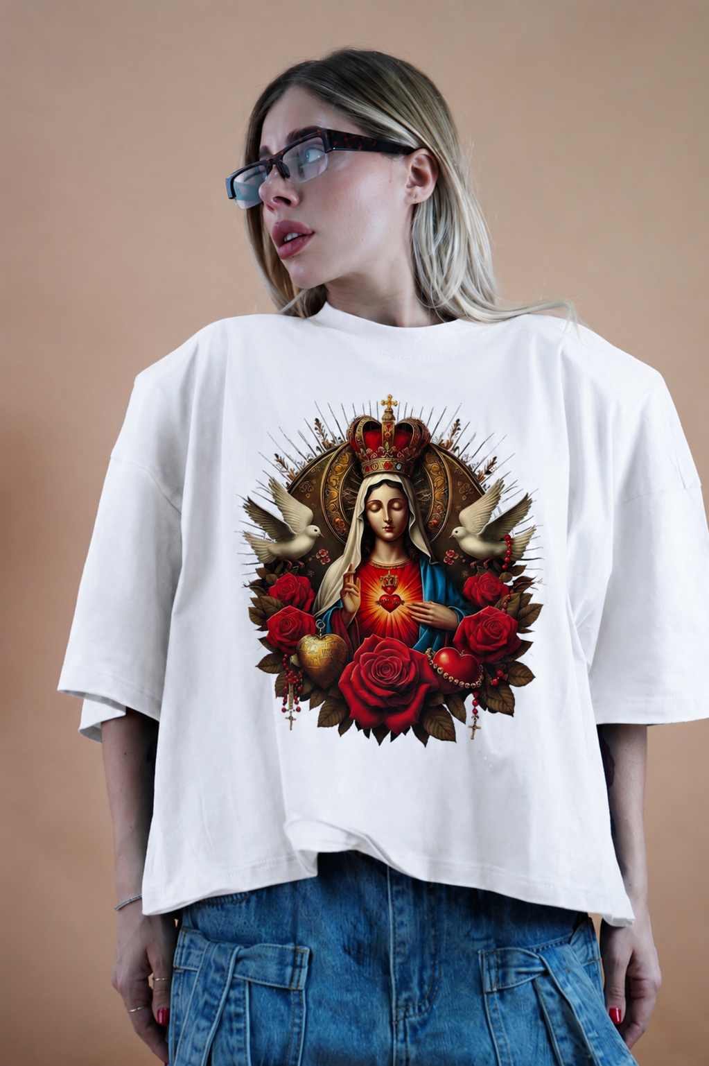 T-SHIRT ROCK BOXY MADONNA BIANCA