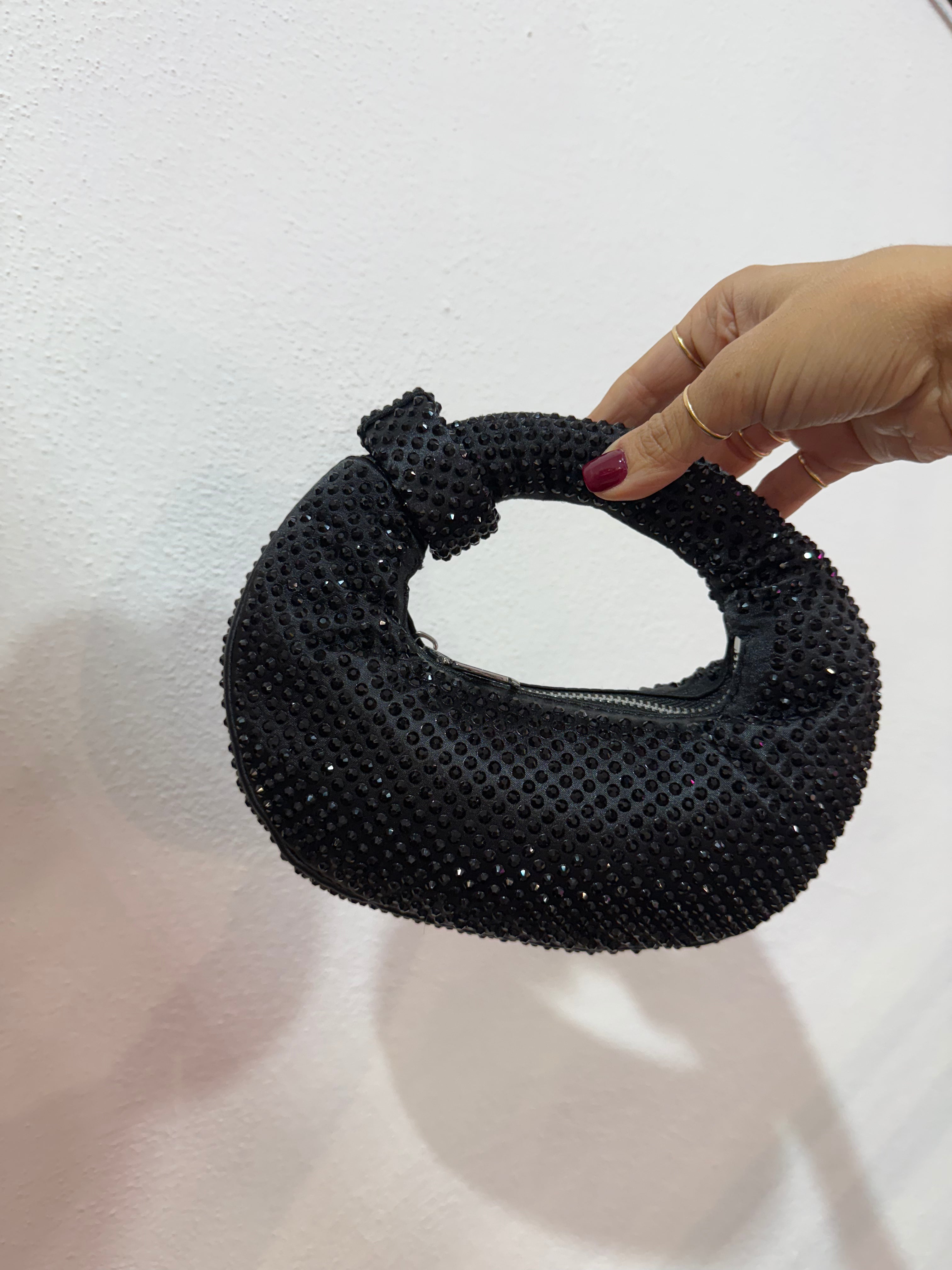 BORSETTA HOBO STRASS NERO