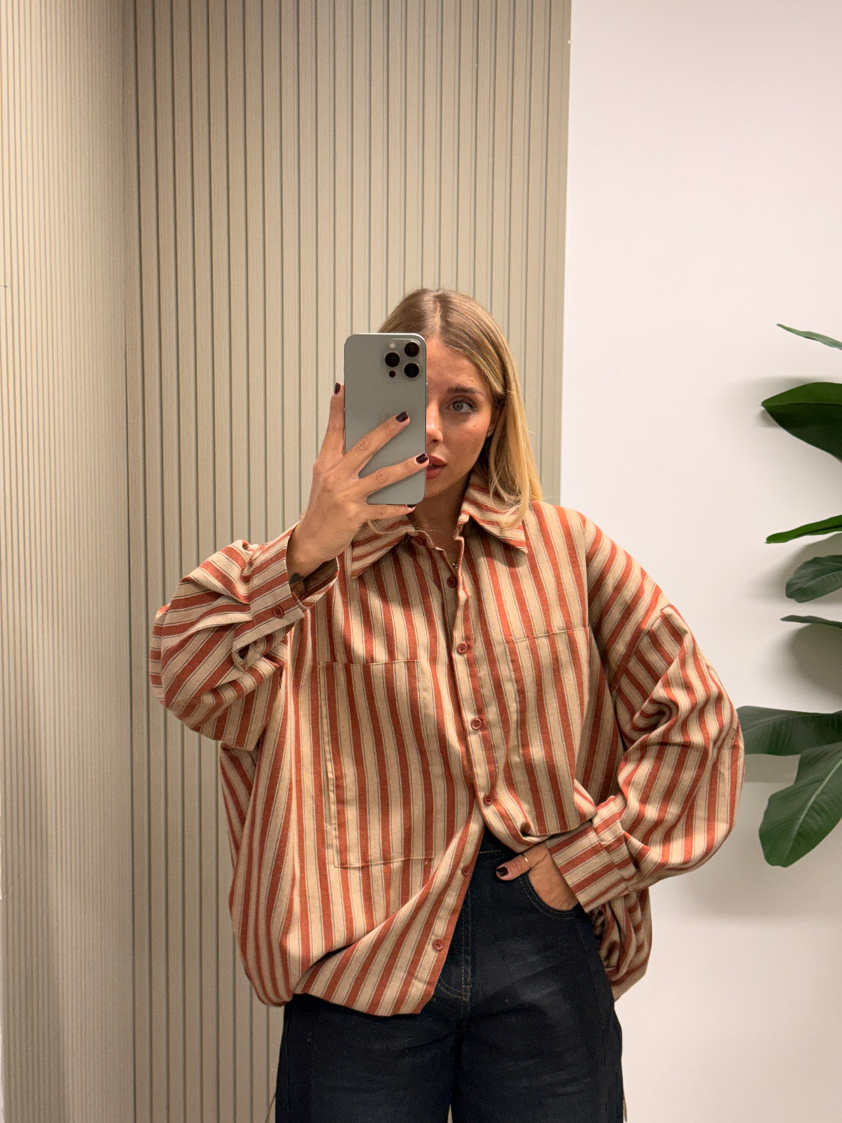 CAMICIA RIGHE CON COULISSE ARRICCIATA RUGGINE