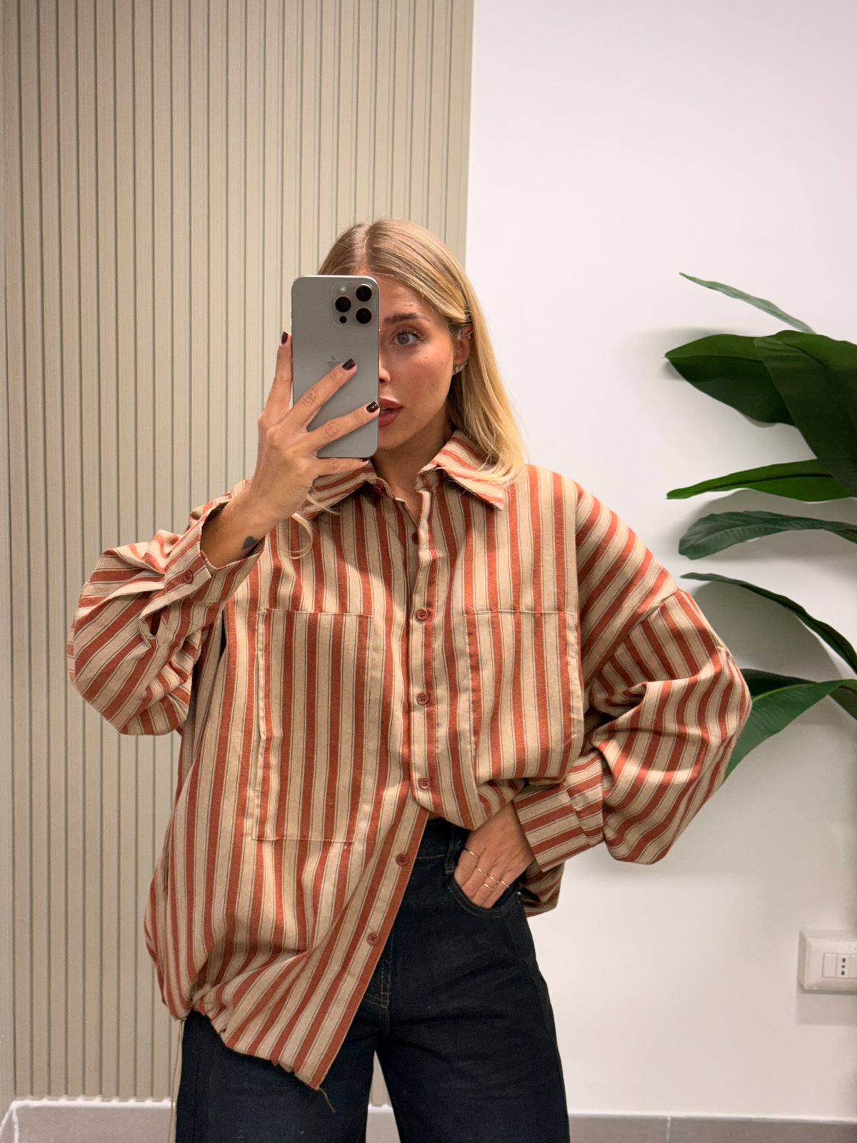 CAMICIA RIGHE CON COULISSE ARRICCIATA RUGGINE