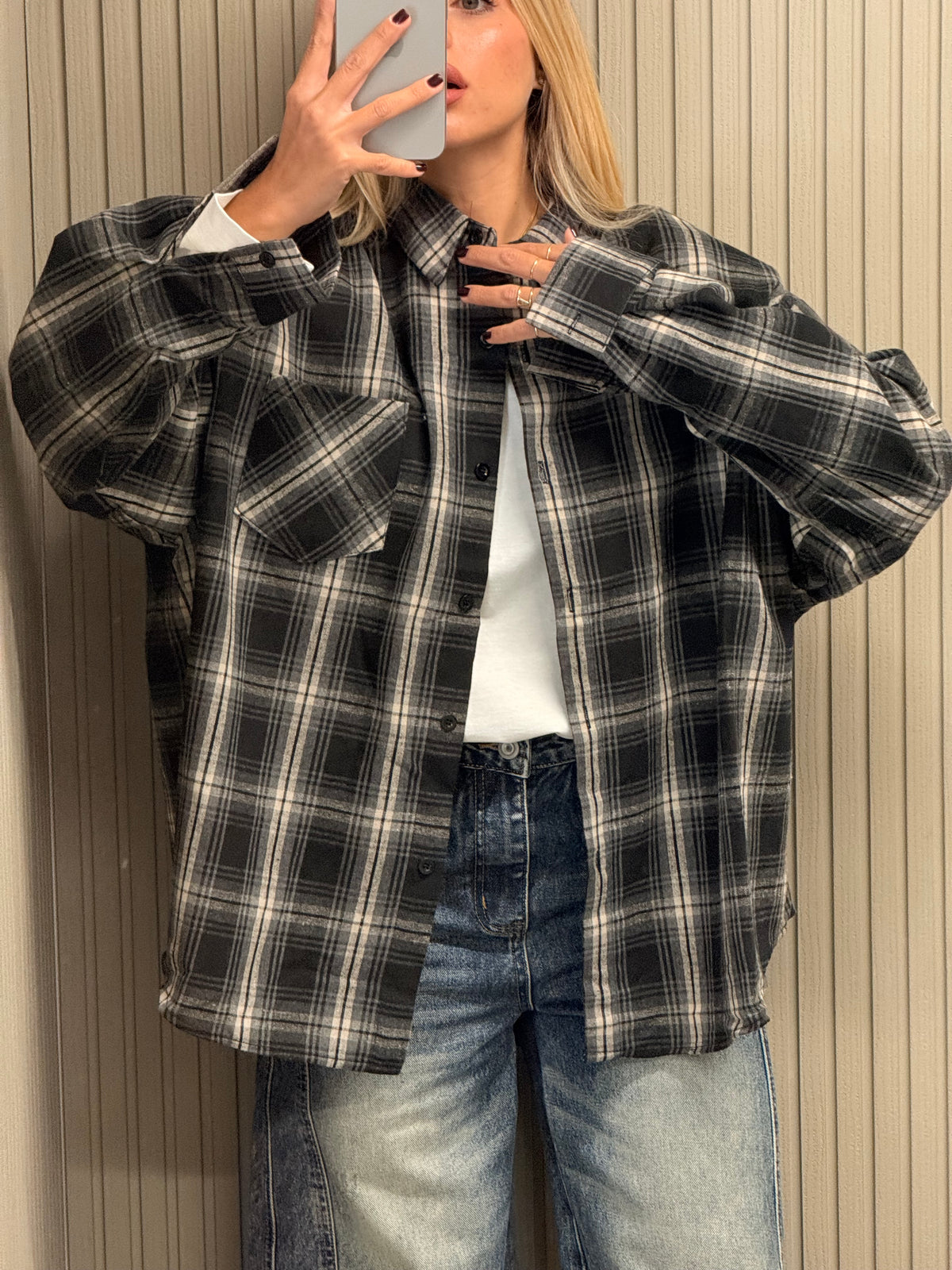 CAMICIA QUADRI OVERSIZE NERA