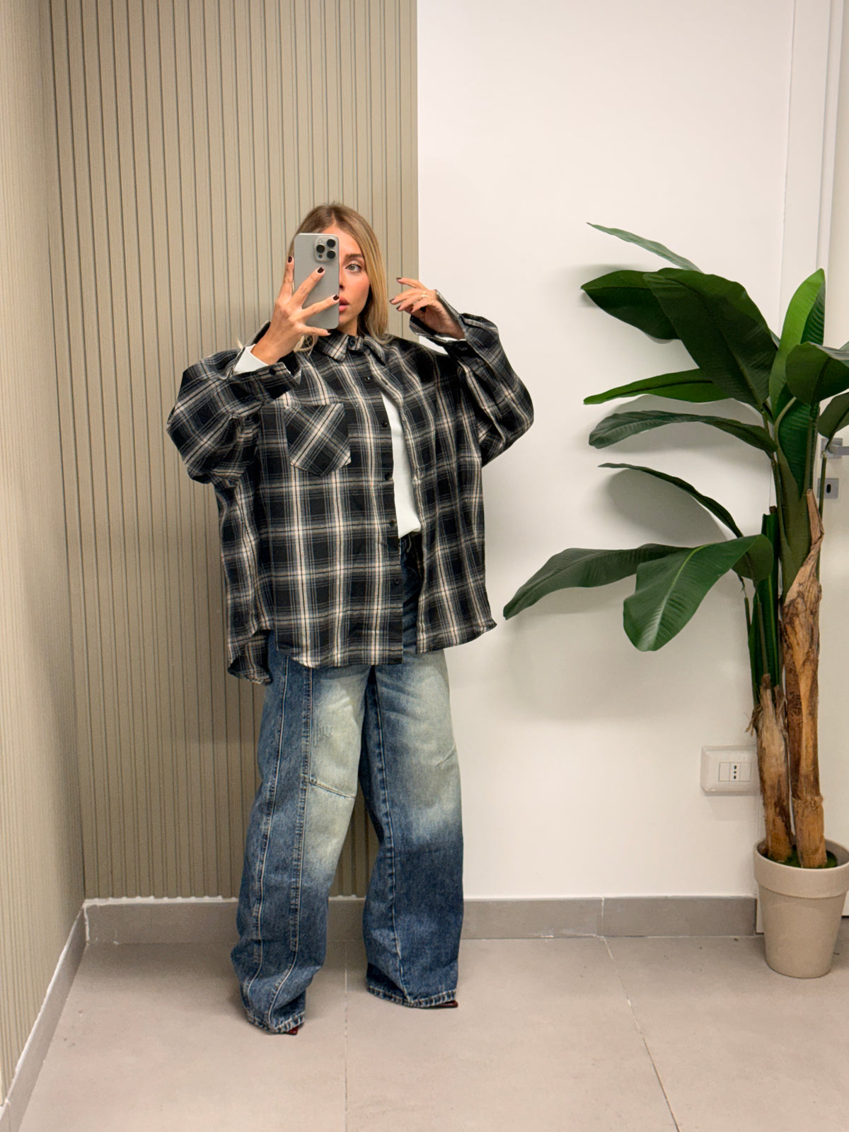 CAMICIA QUADRI OVERSIZE NERA