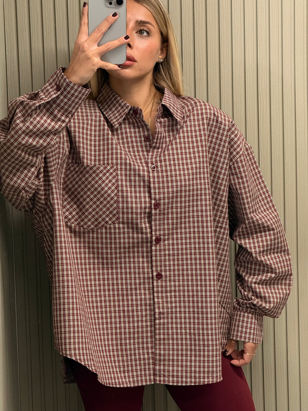 CAMICIA QUADRETTI OVERSIZE BORDEAUX