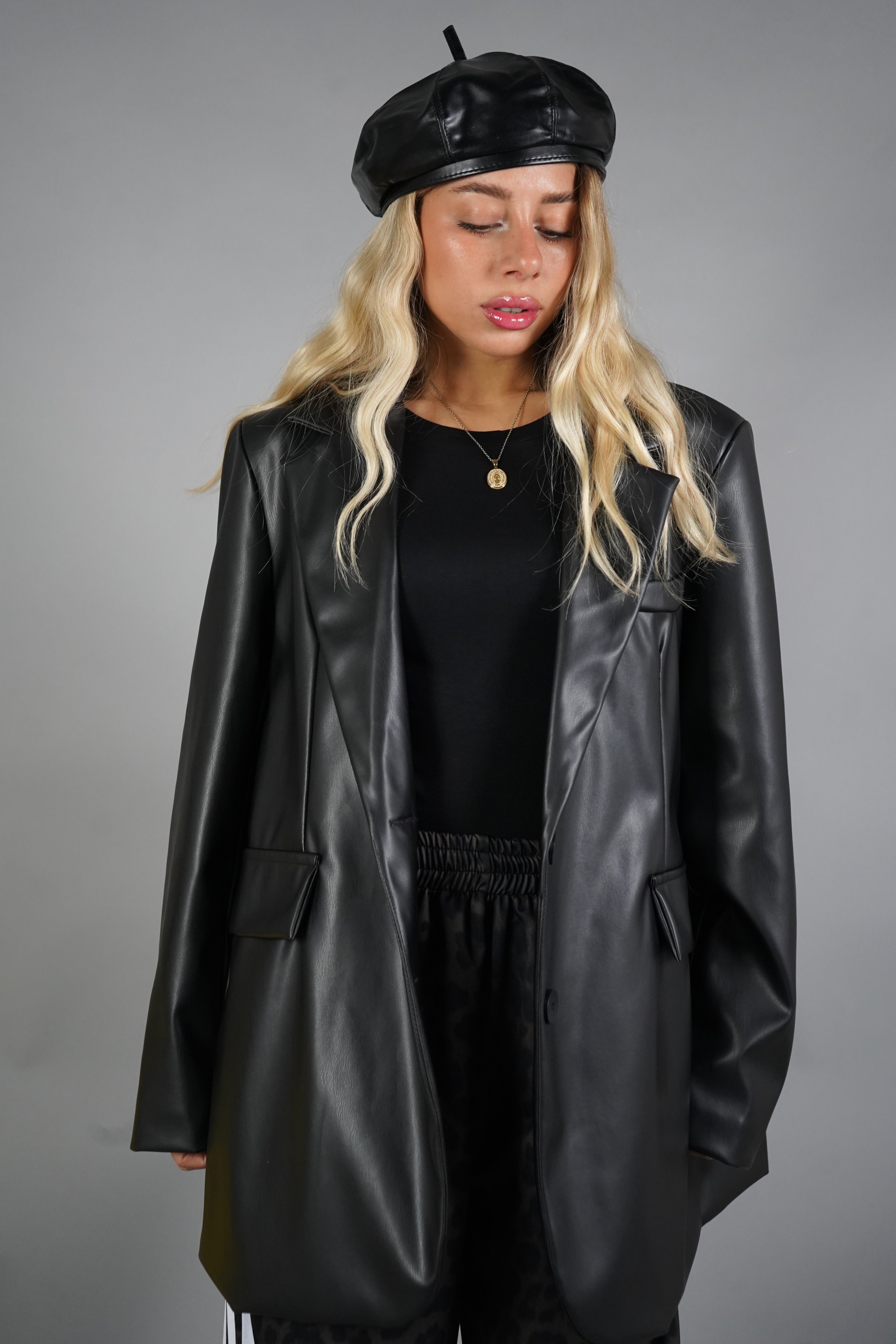 BLAZER OVERSIZE ECOPELLE NERO