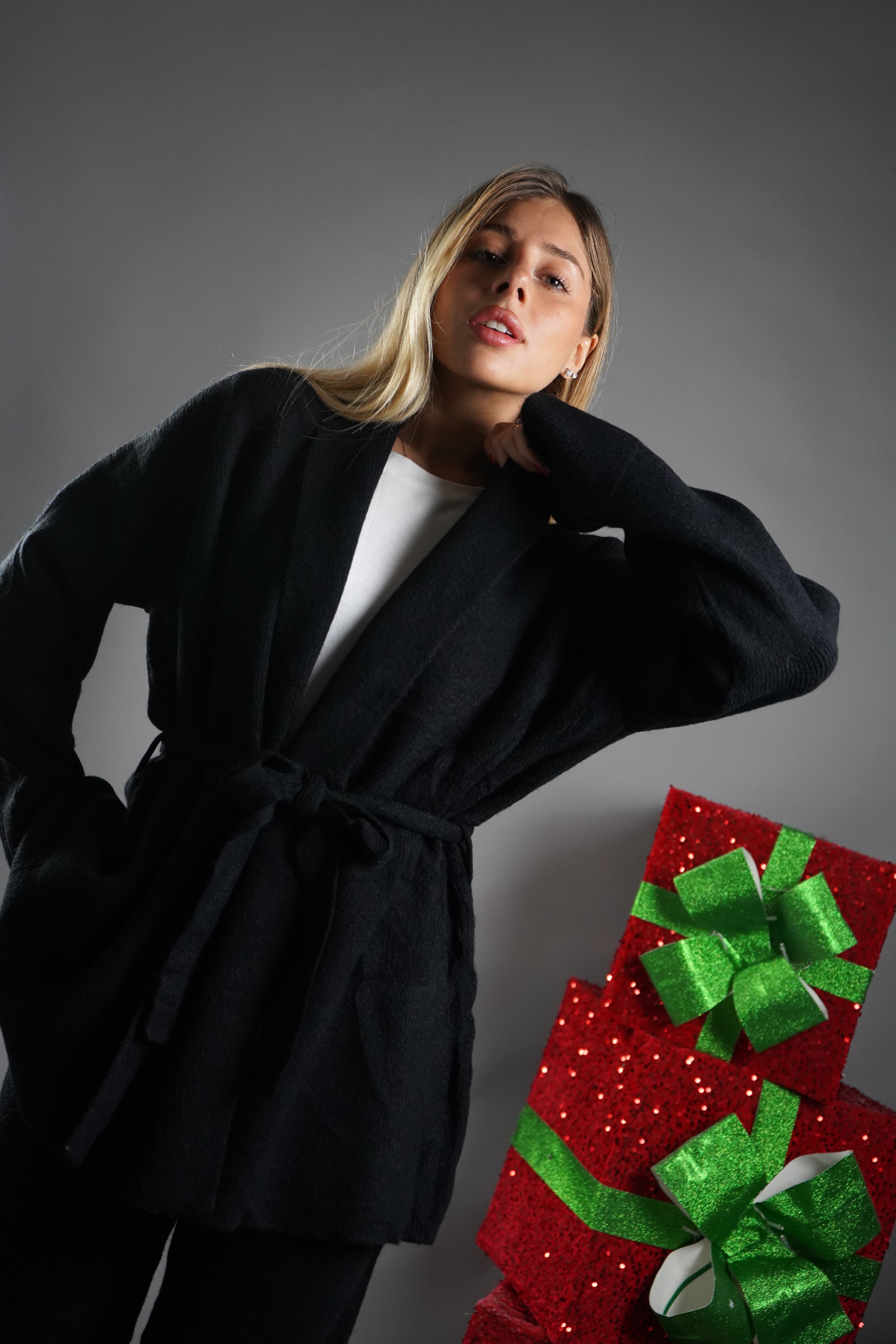 COORDINATO KIMONO IN LANA NERO