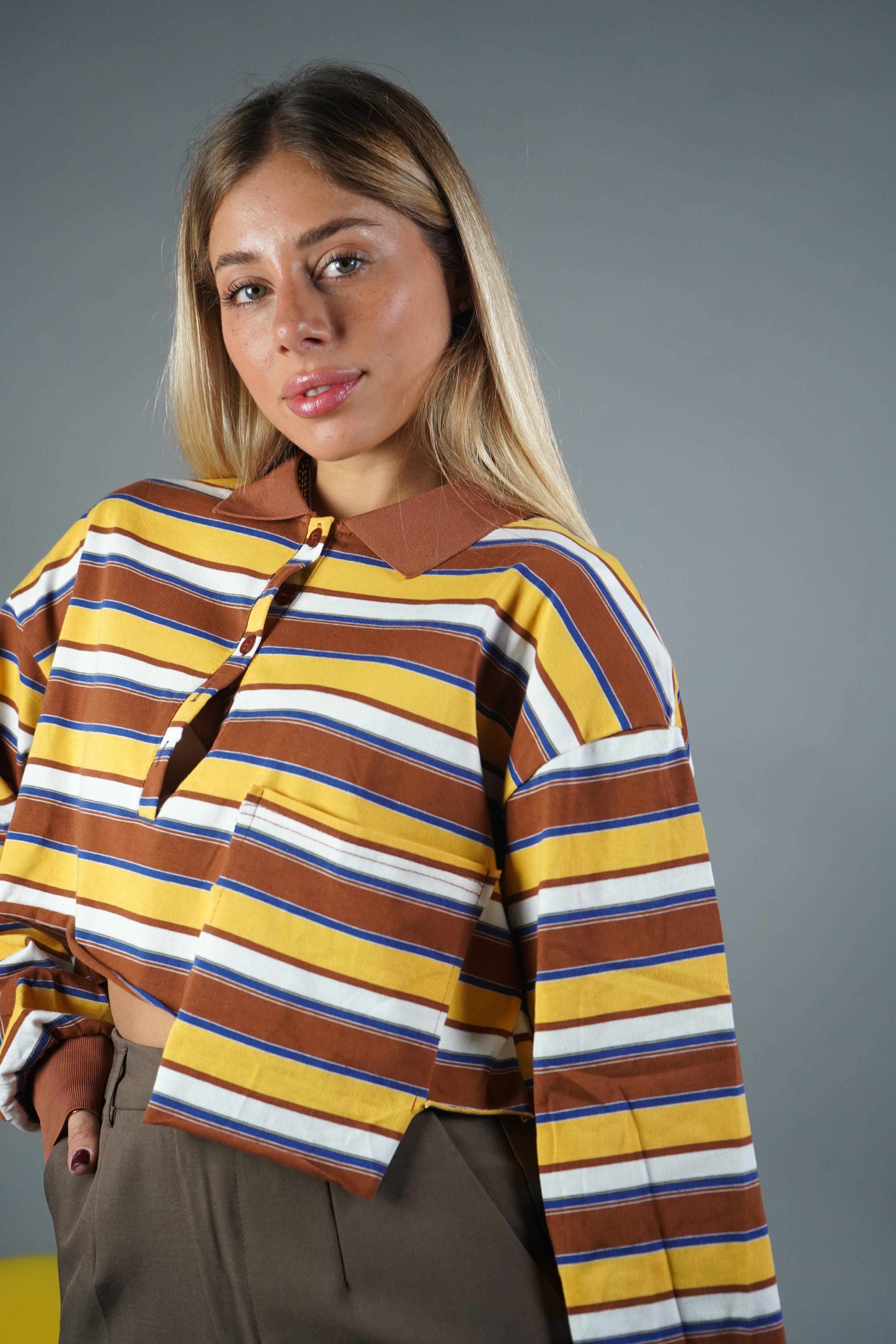 POLO CROP RIGHE GIALLA