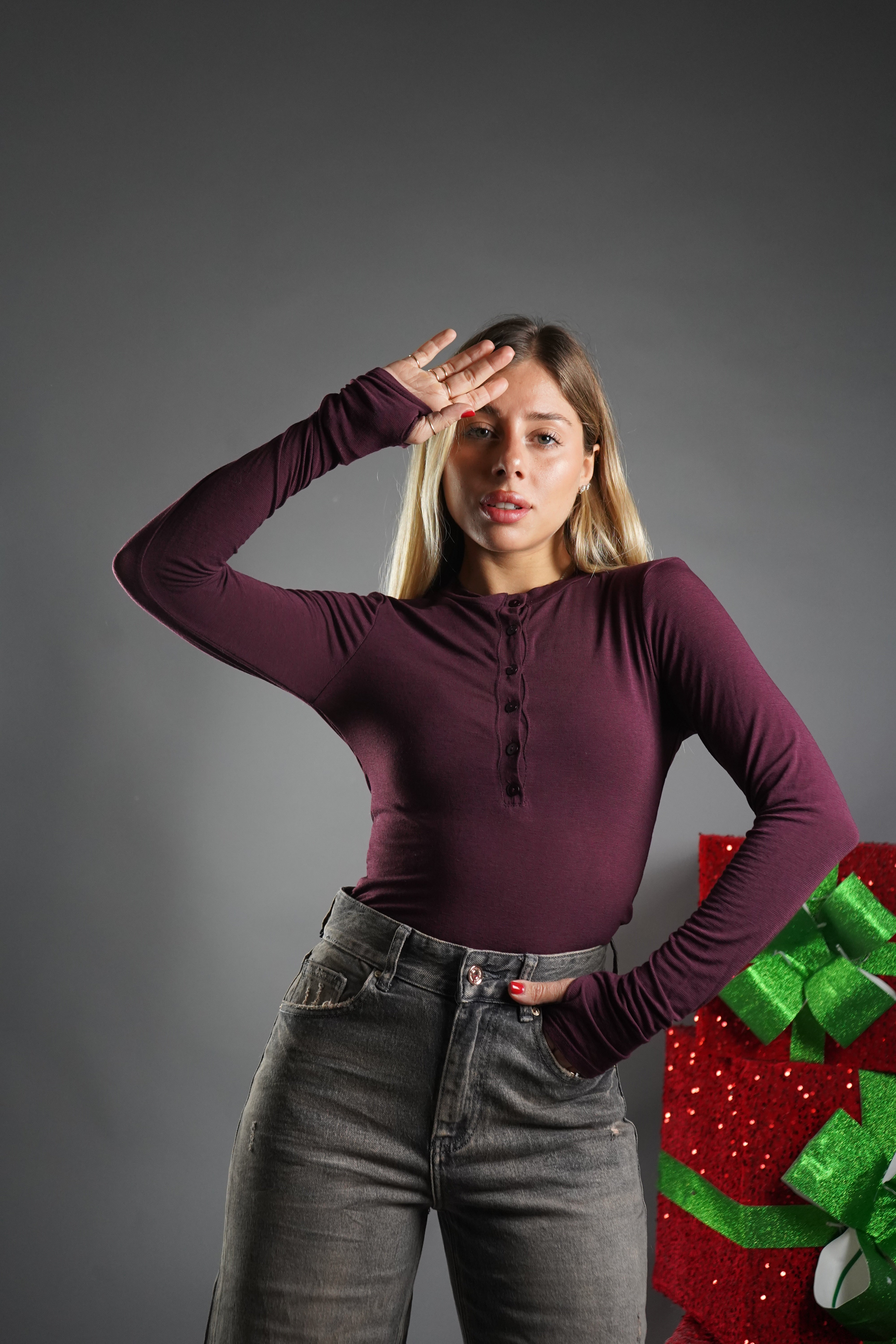 MAGLIA SERAFINA SEMIVELATA CON GUANTO PRUGNA