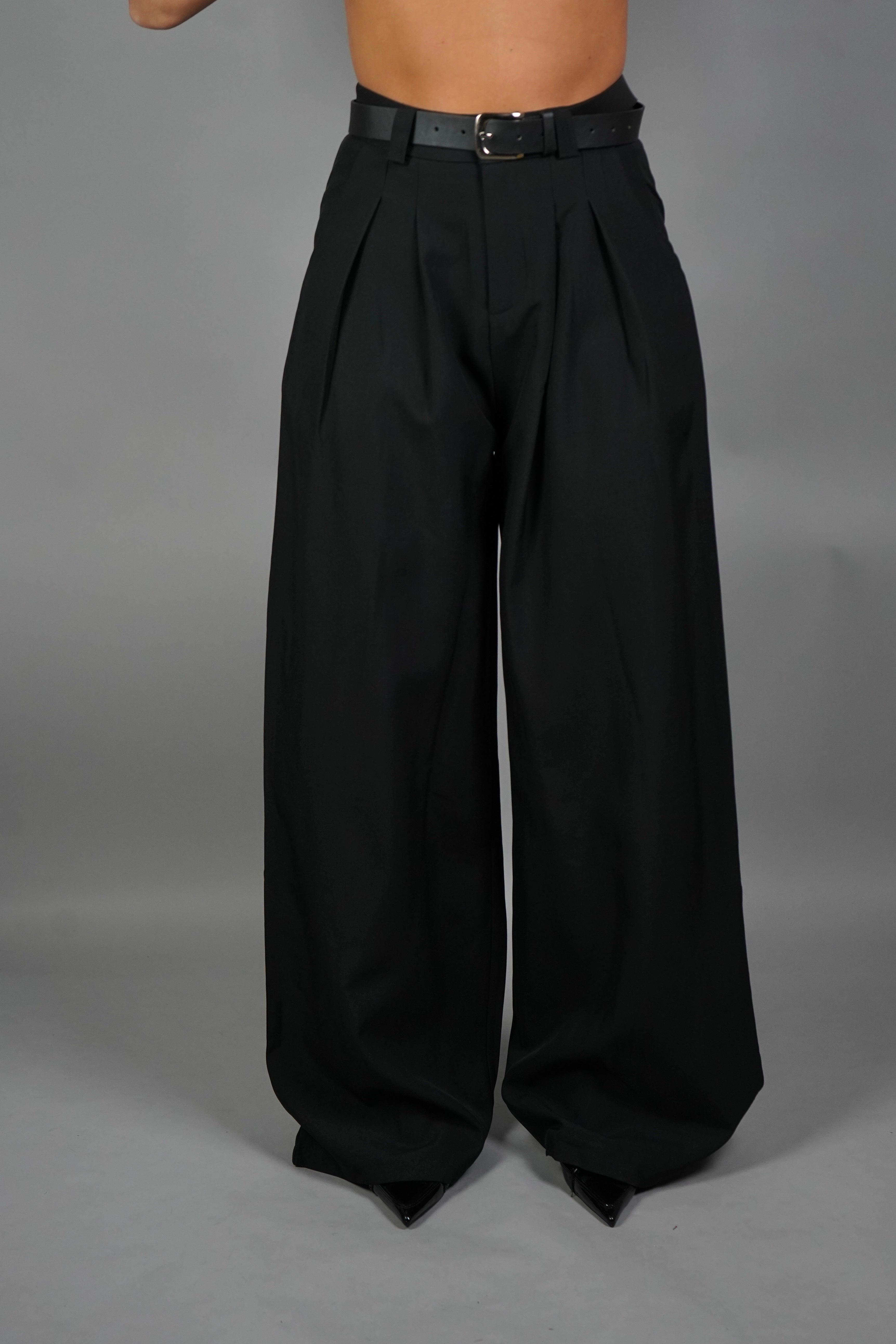 PANTALONE PALAZZO CON CINTURA NERO