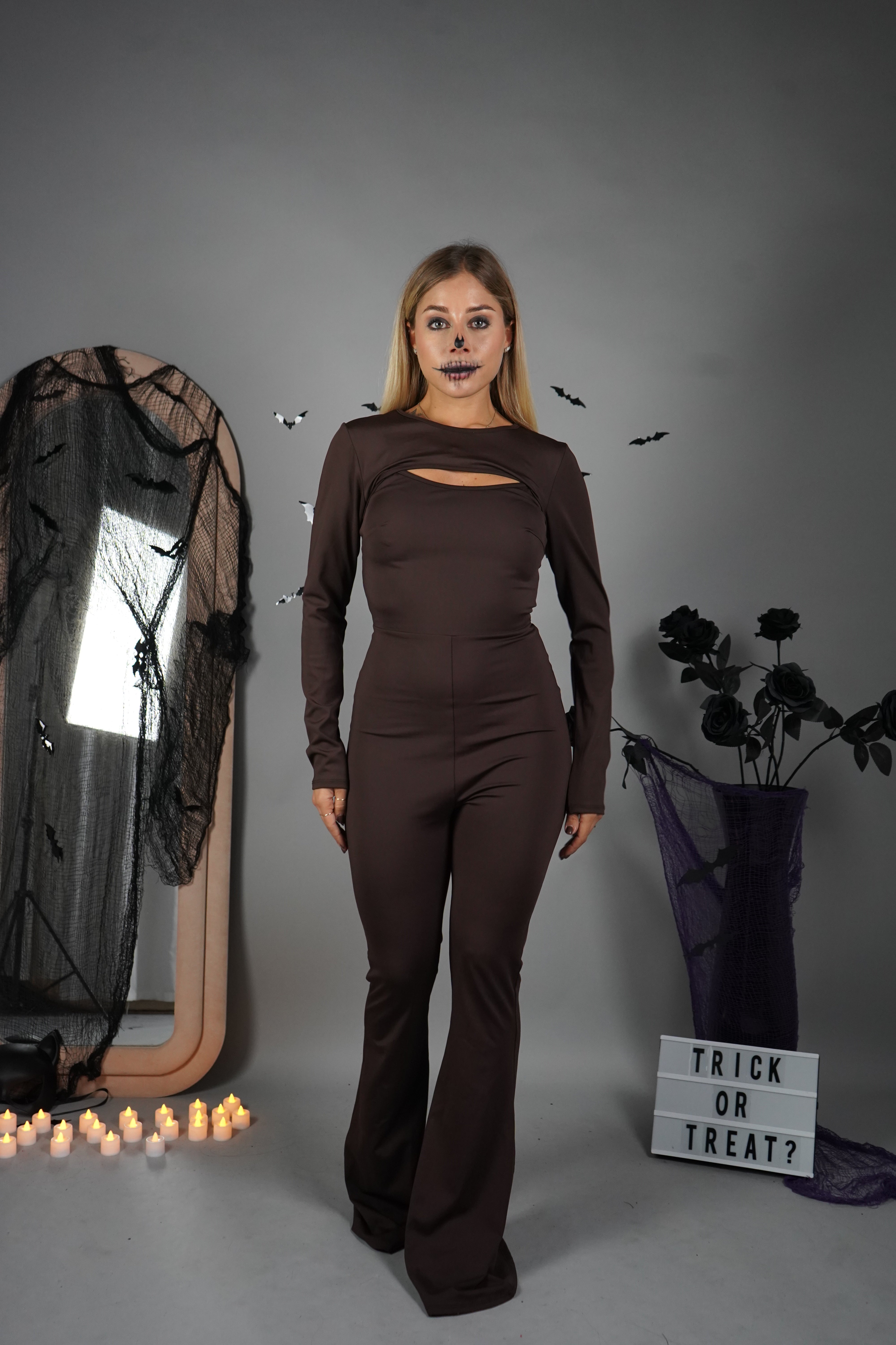 JUMPSUIT A ZAMPA MARRONE