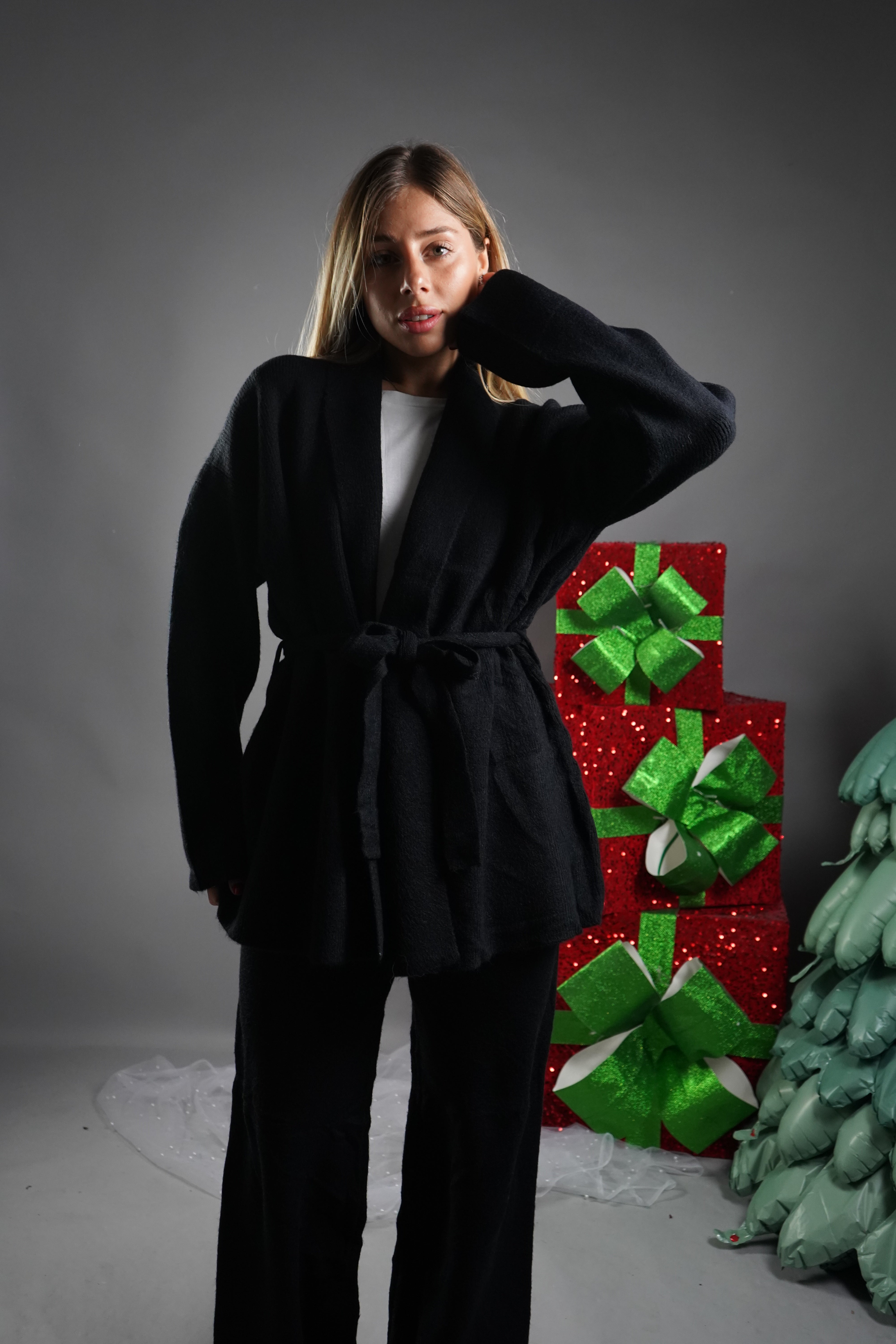 COORDINATO KIMONO IN LANA NERO