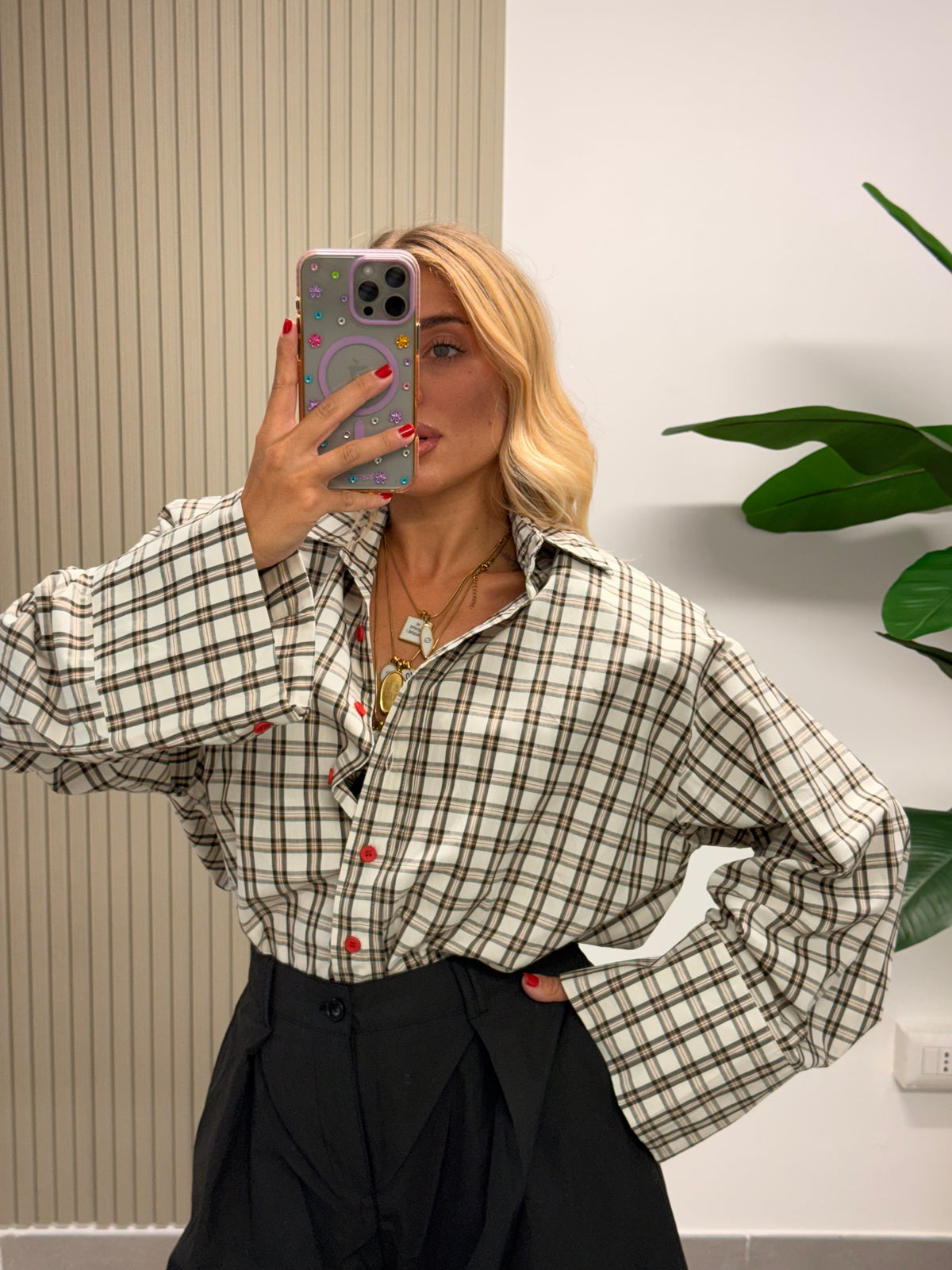 CAMICIA QUADRI CON SPALLINE BIANCA
