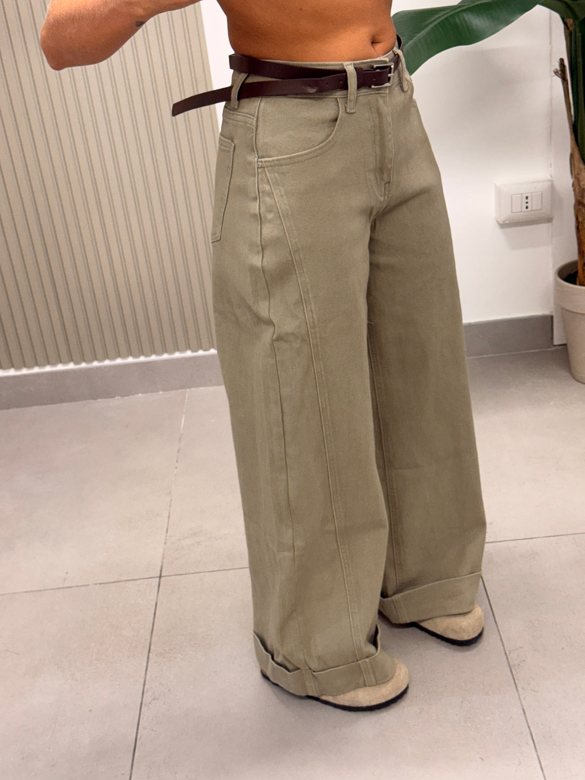 JEANS WIDE LEG BEIGE