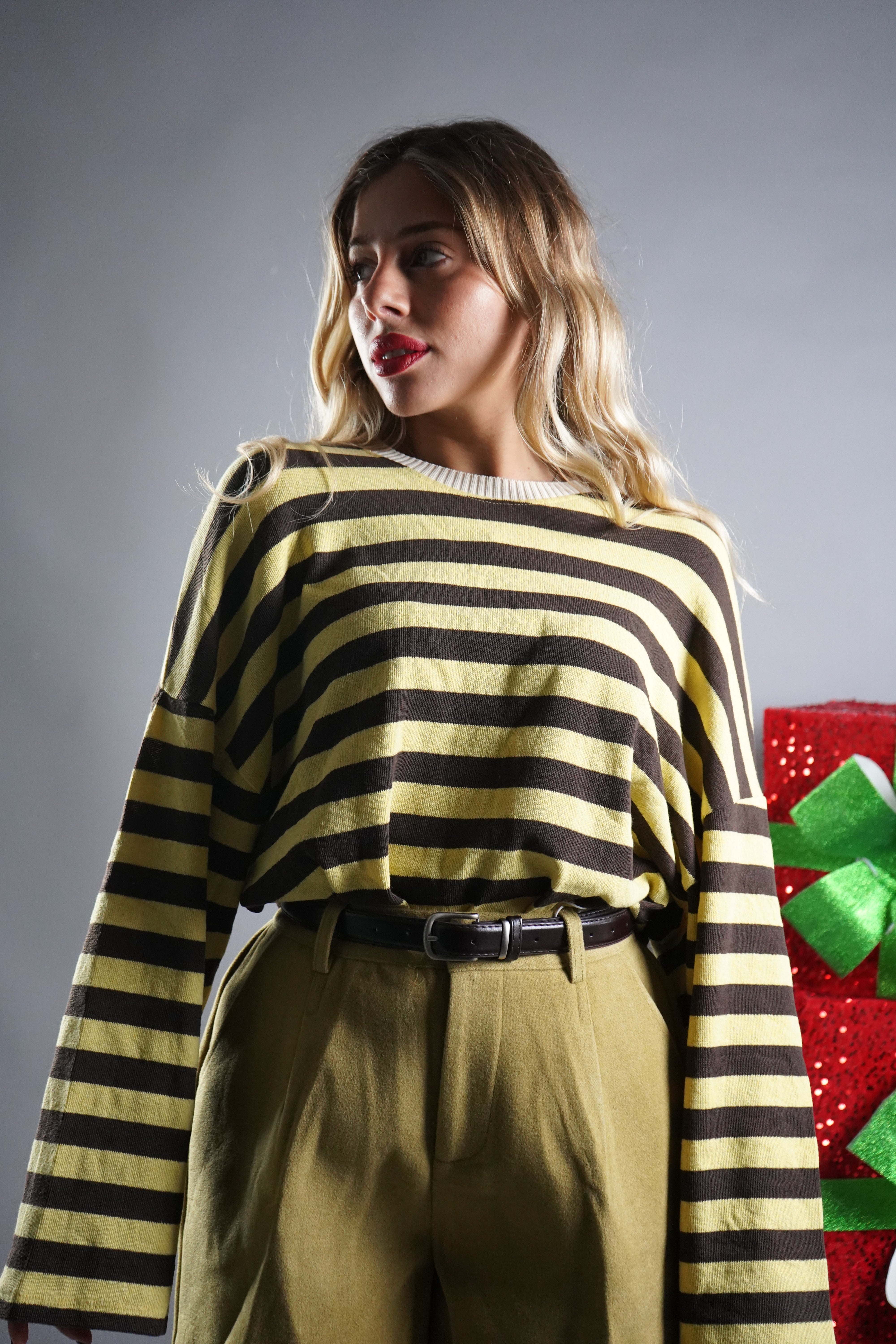 MAGLIA RIGHE LARGHE GIALLA E MARRONE