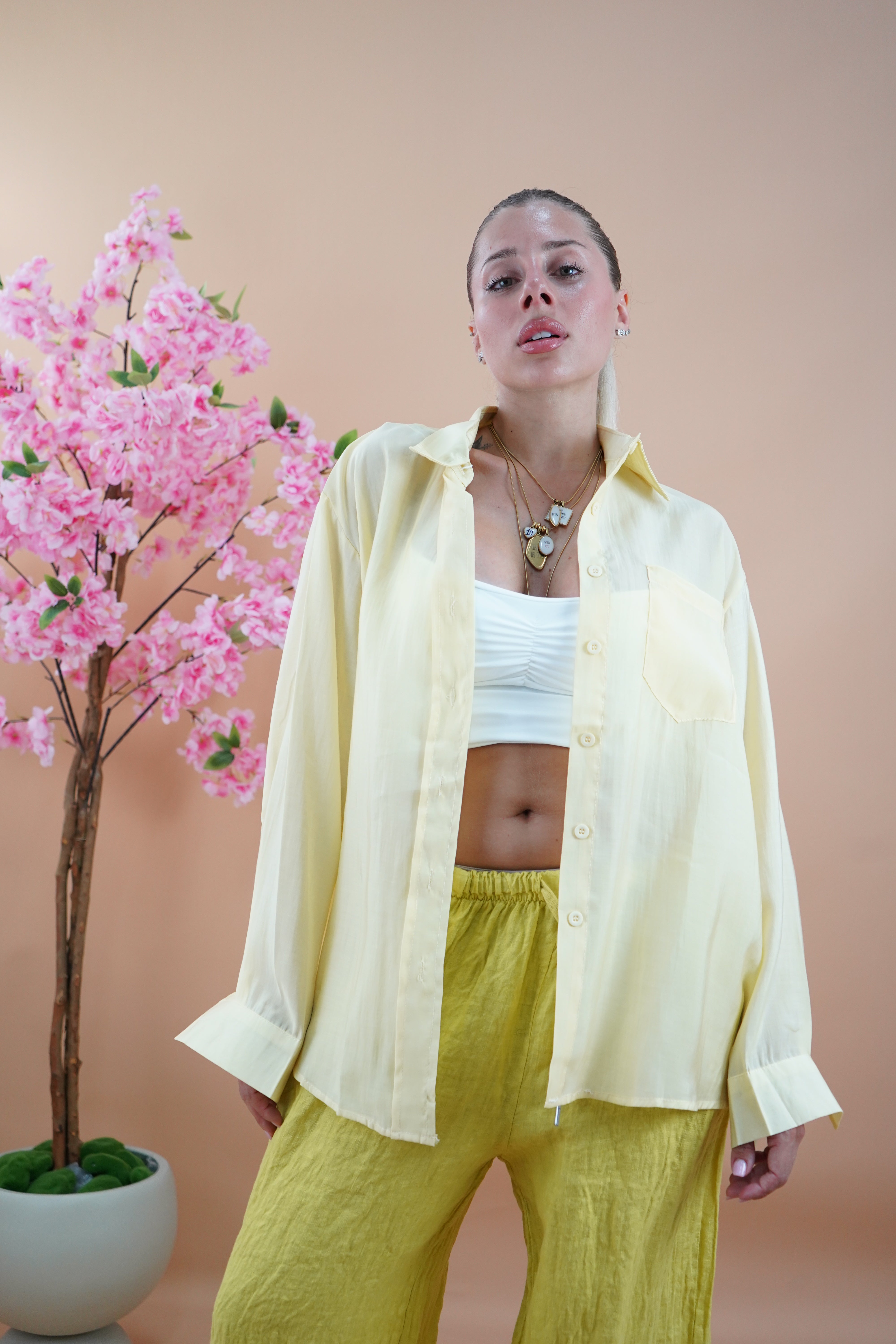 CAMICIA SEMIVELATA BOTTONE PUNTO VITA GIALLA