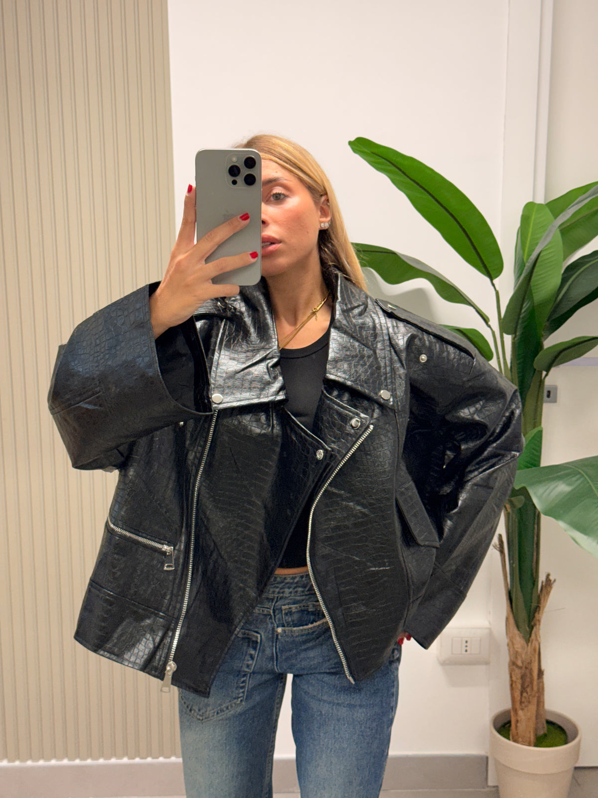 CHIODO ECOPELLE OVERSIZE COCCO NERO