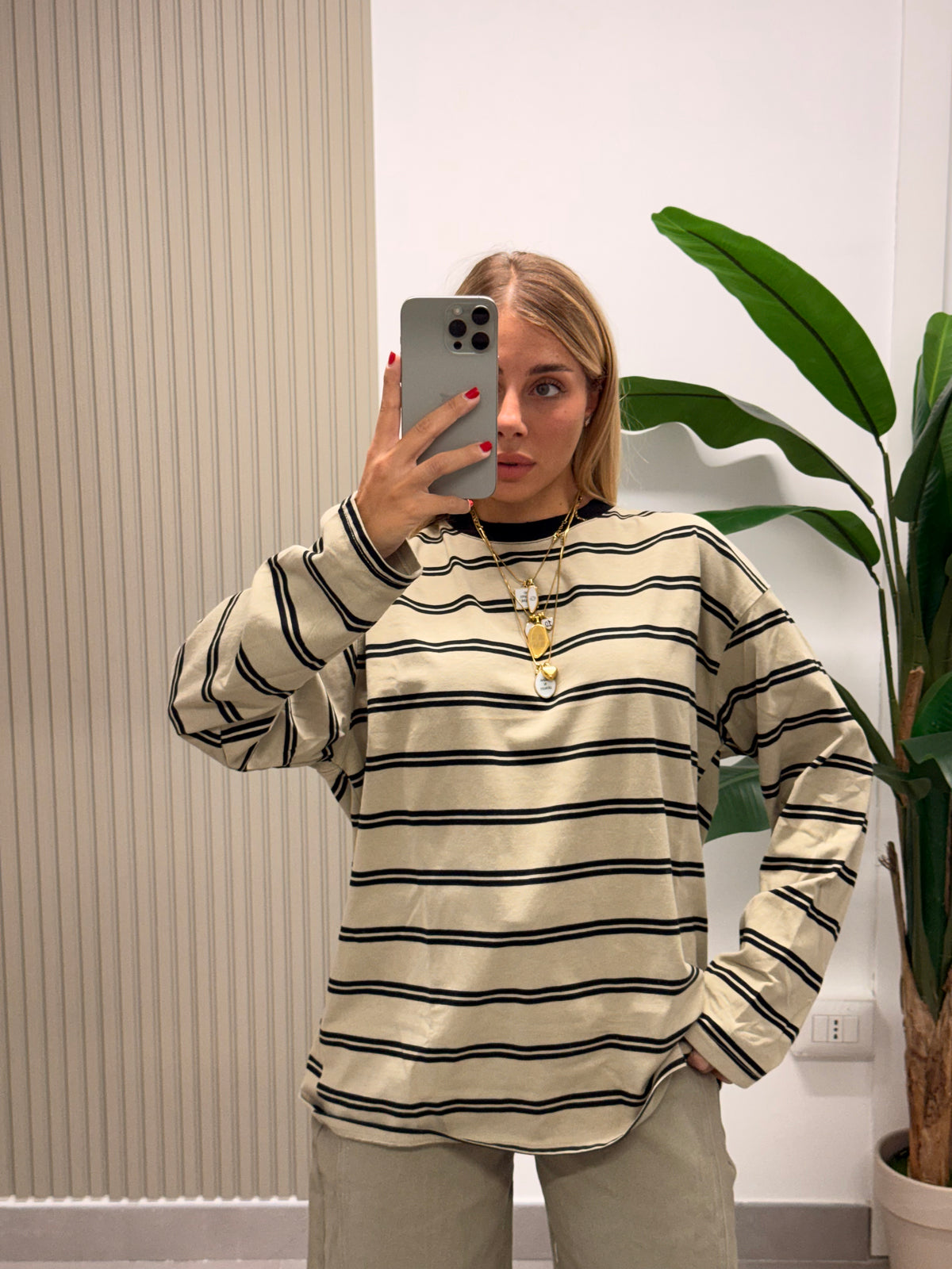 T-SHIRT RIGHE BEIGE