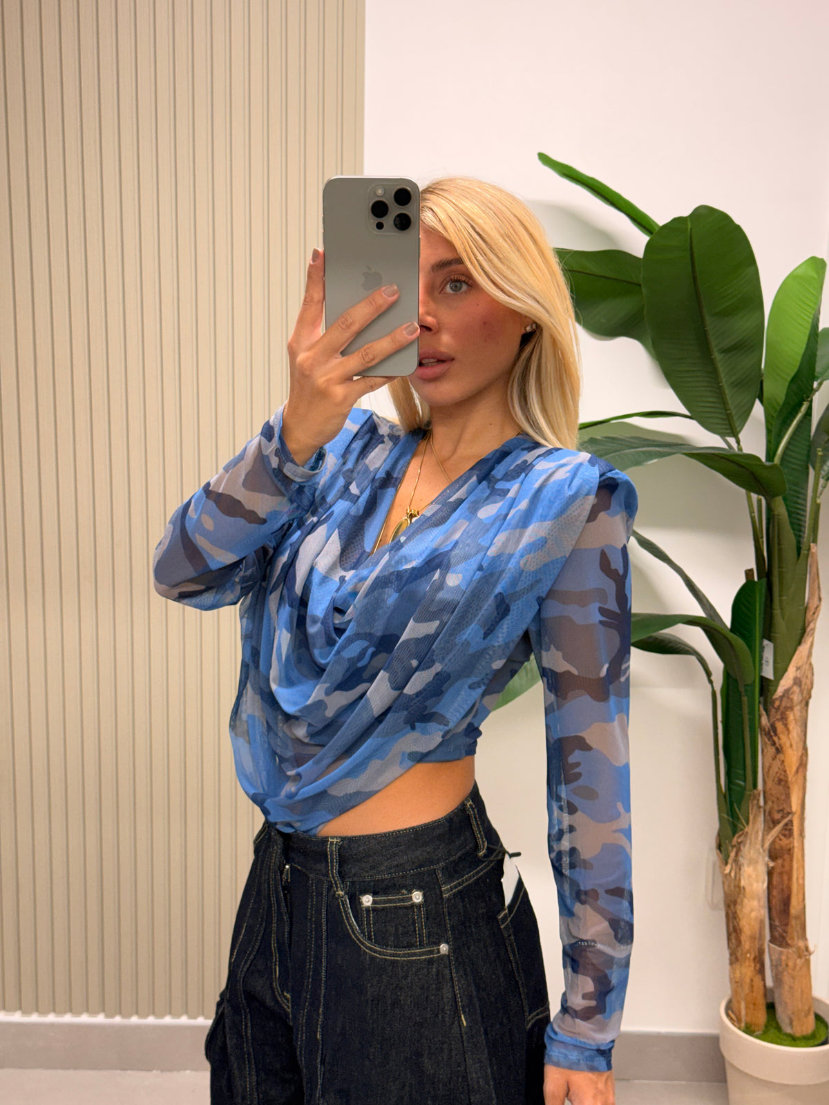TOP MIMETICO BLU