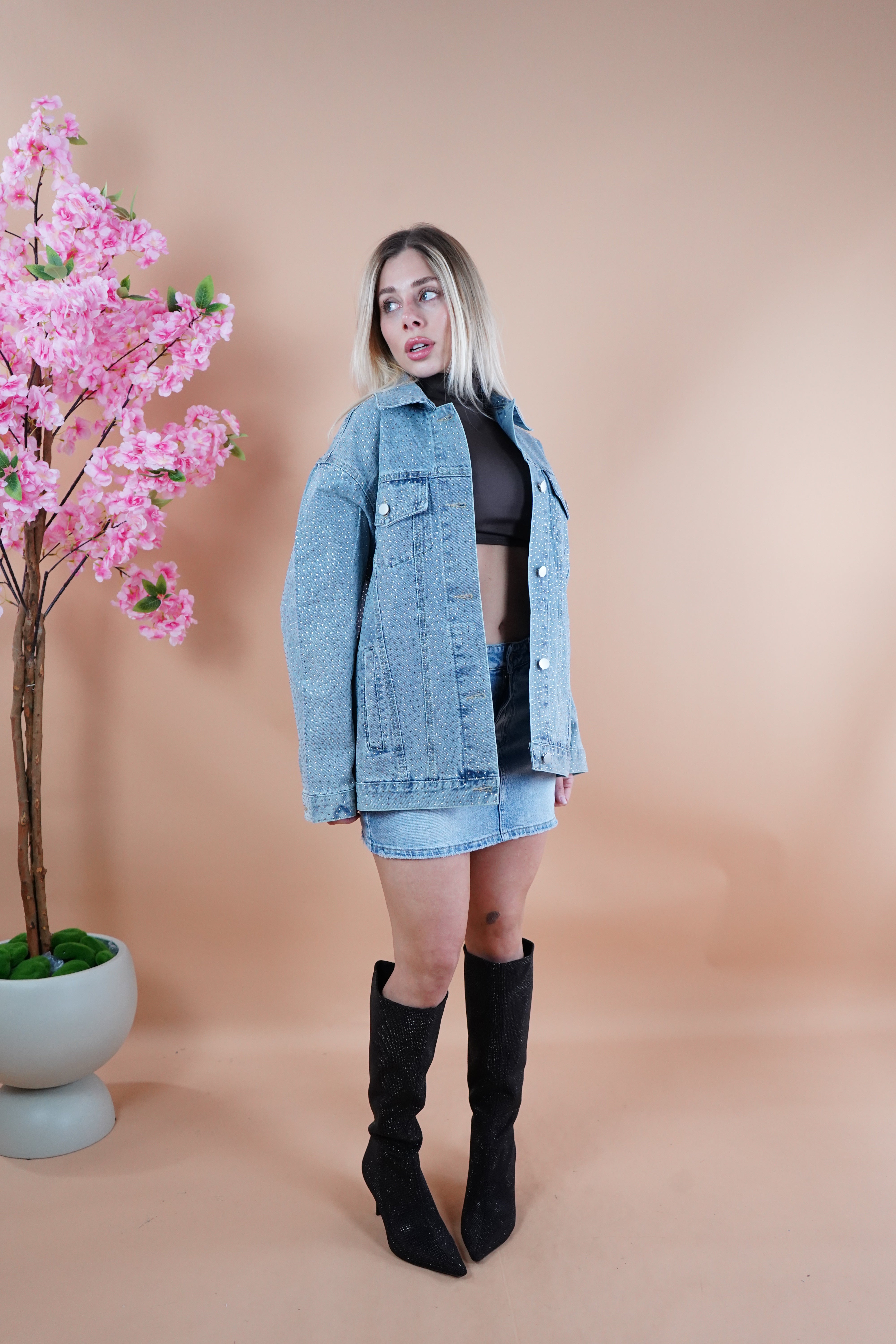 GIACCA DENIM CON STRASS