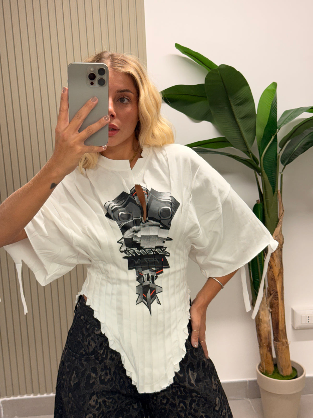 T-SHIRT CORSETTO ROBOT BIANCO