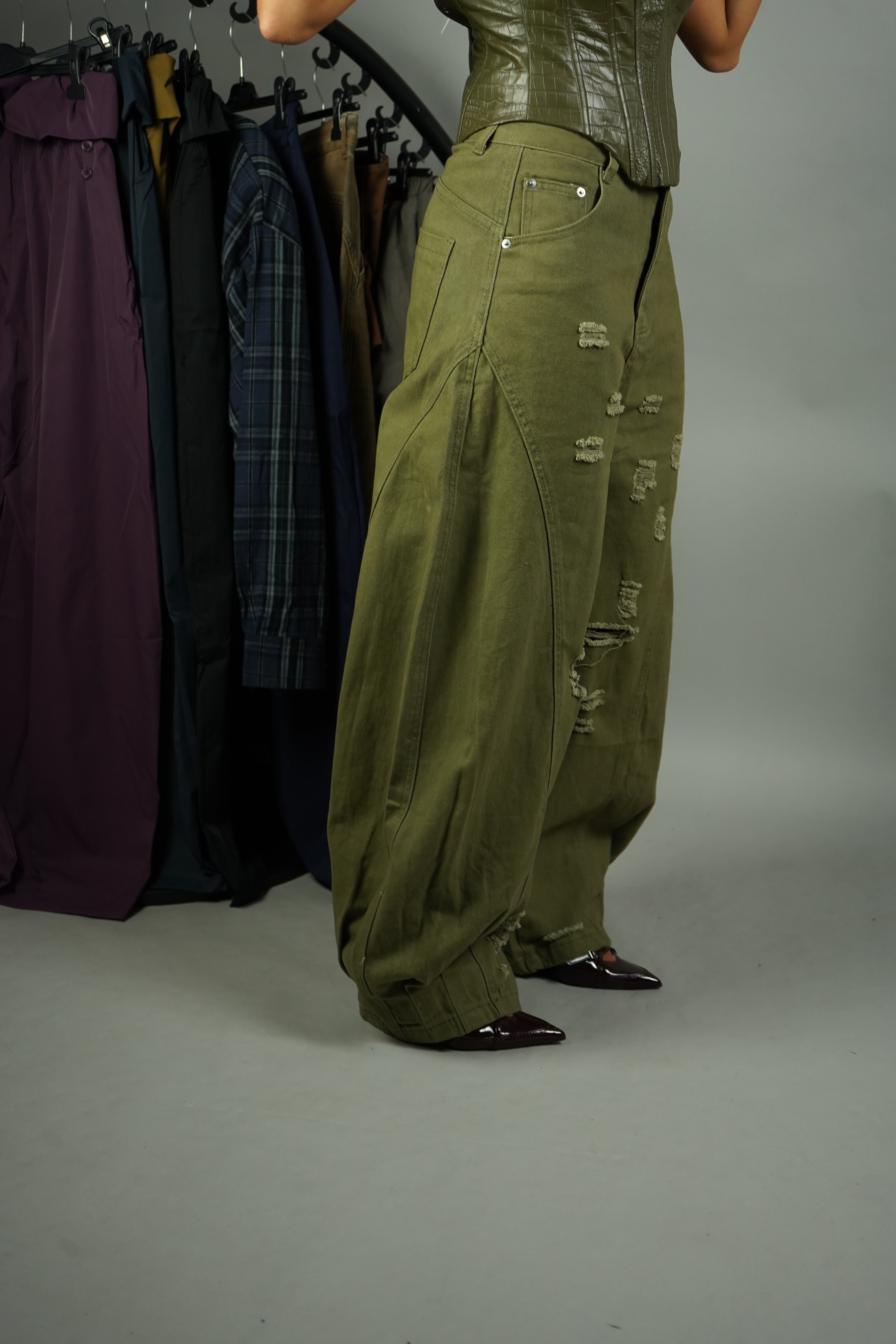 JEANS BALLON STRAPPI VERDE