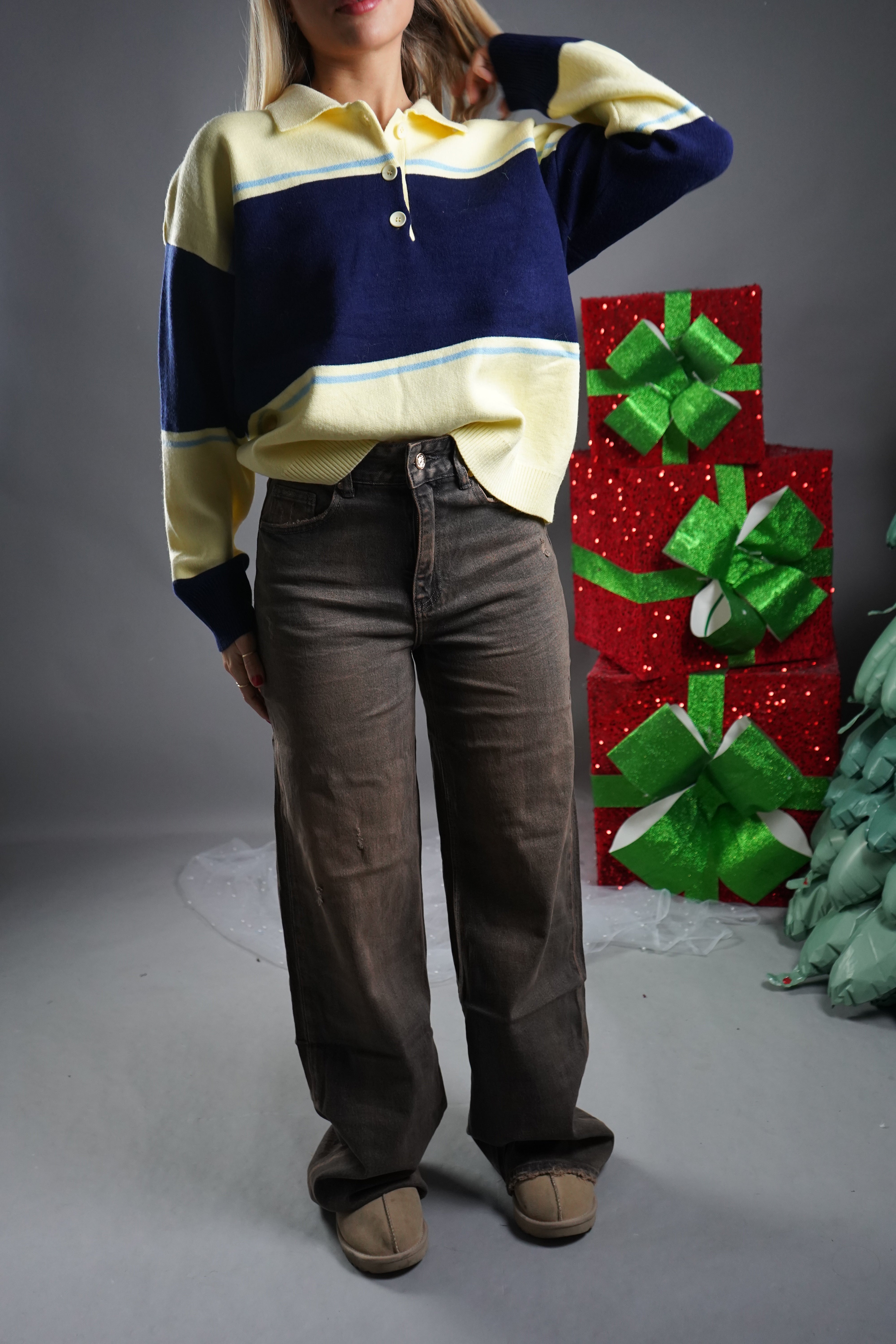 POLO RIGHE GIALLA E BLU