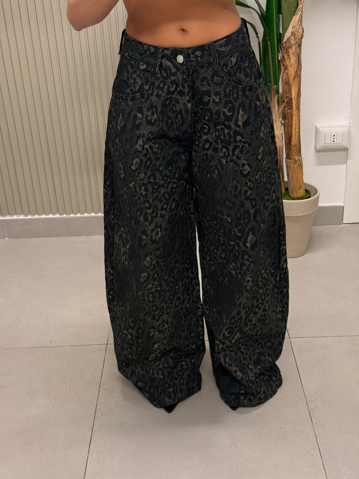 JEANS BAGGY ANIMALIER NERO