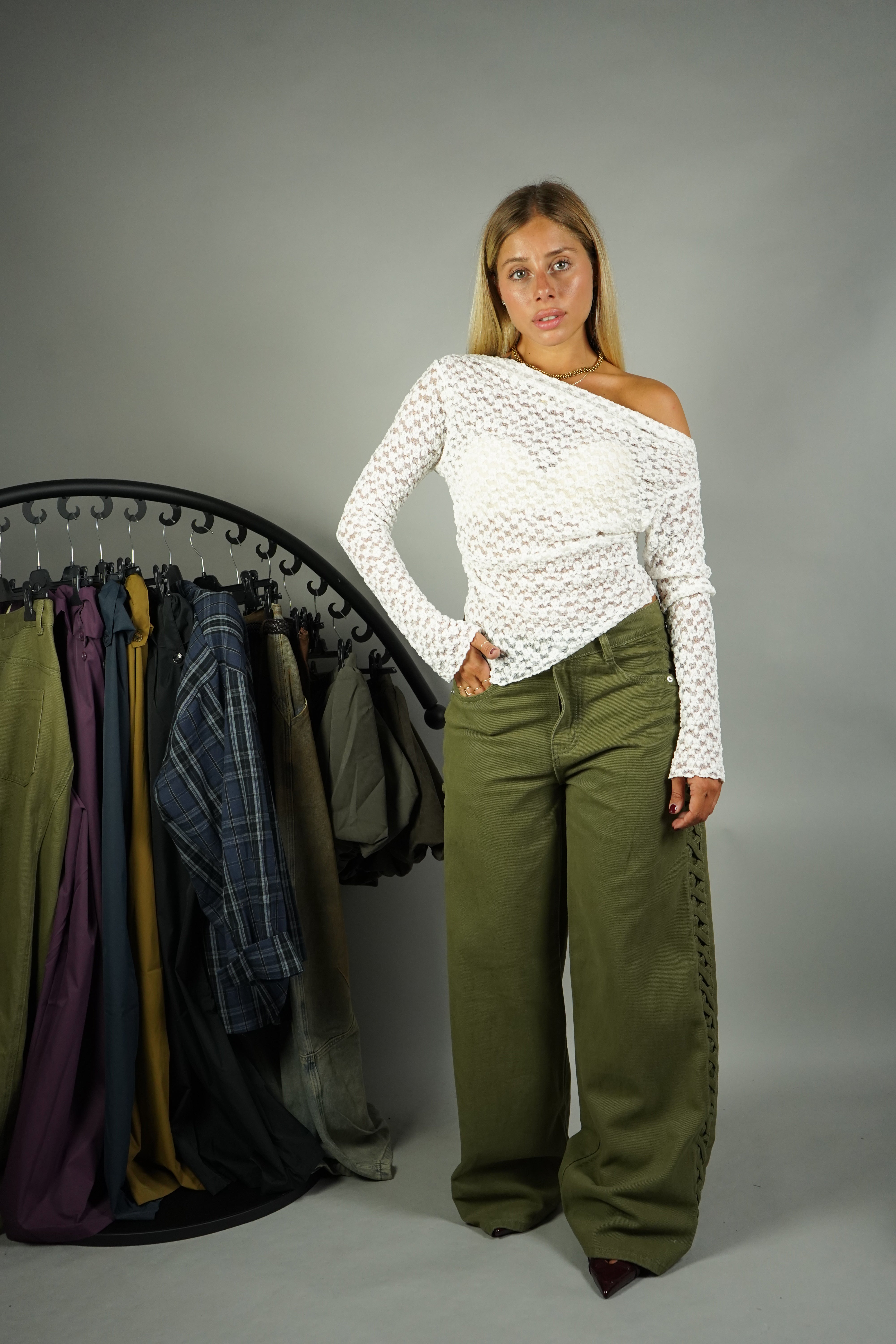 JEANS PALAZZO TRECCE VERDE
