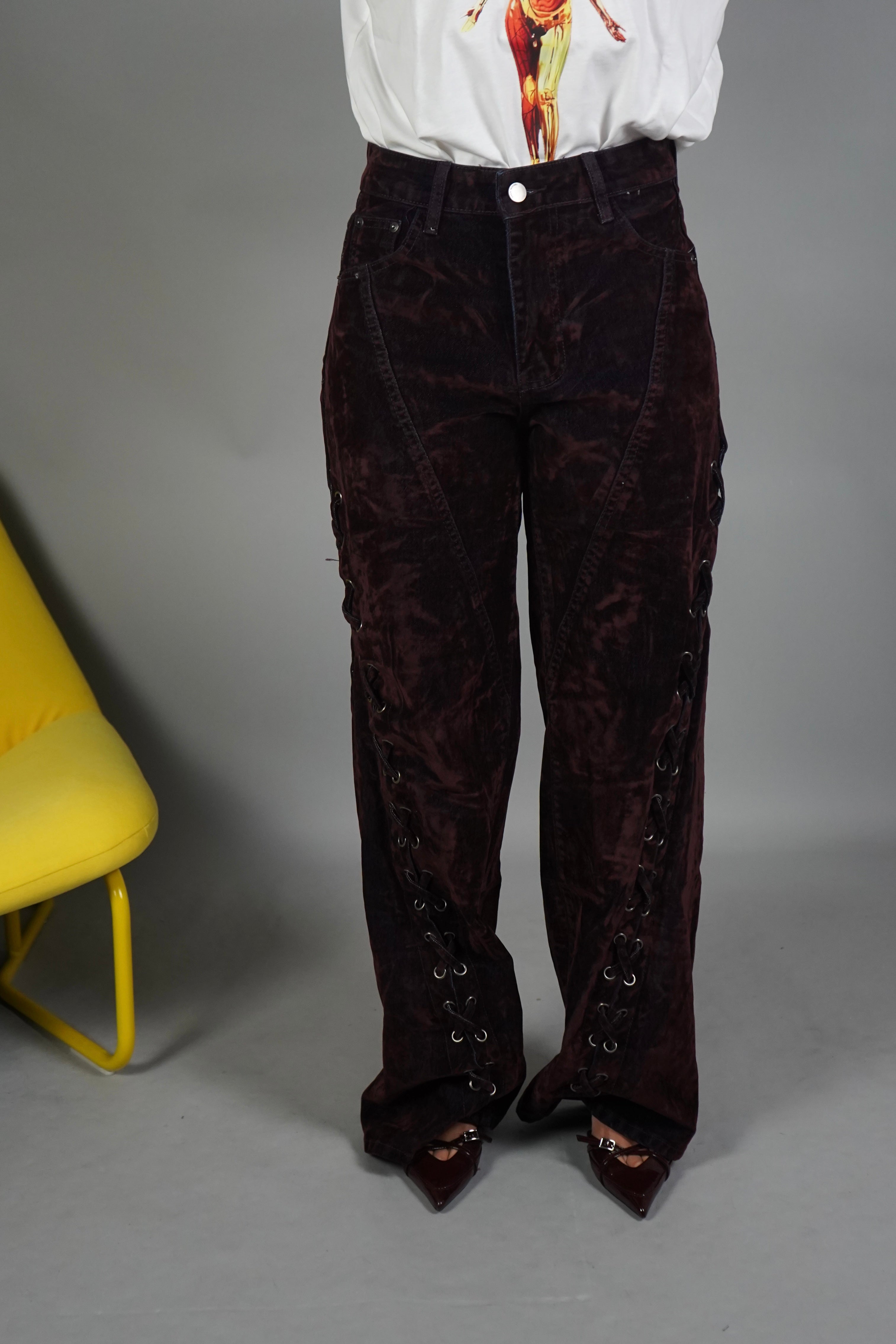 JEANS STRINGHE VELLUTO BORDEAUX