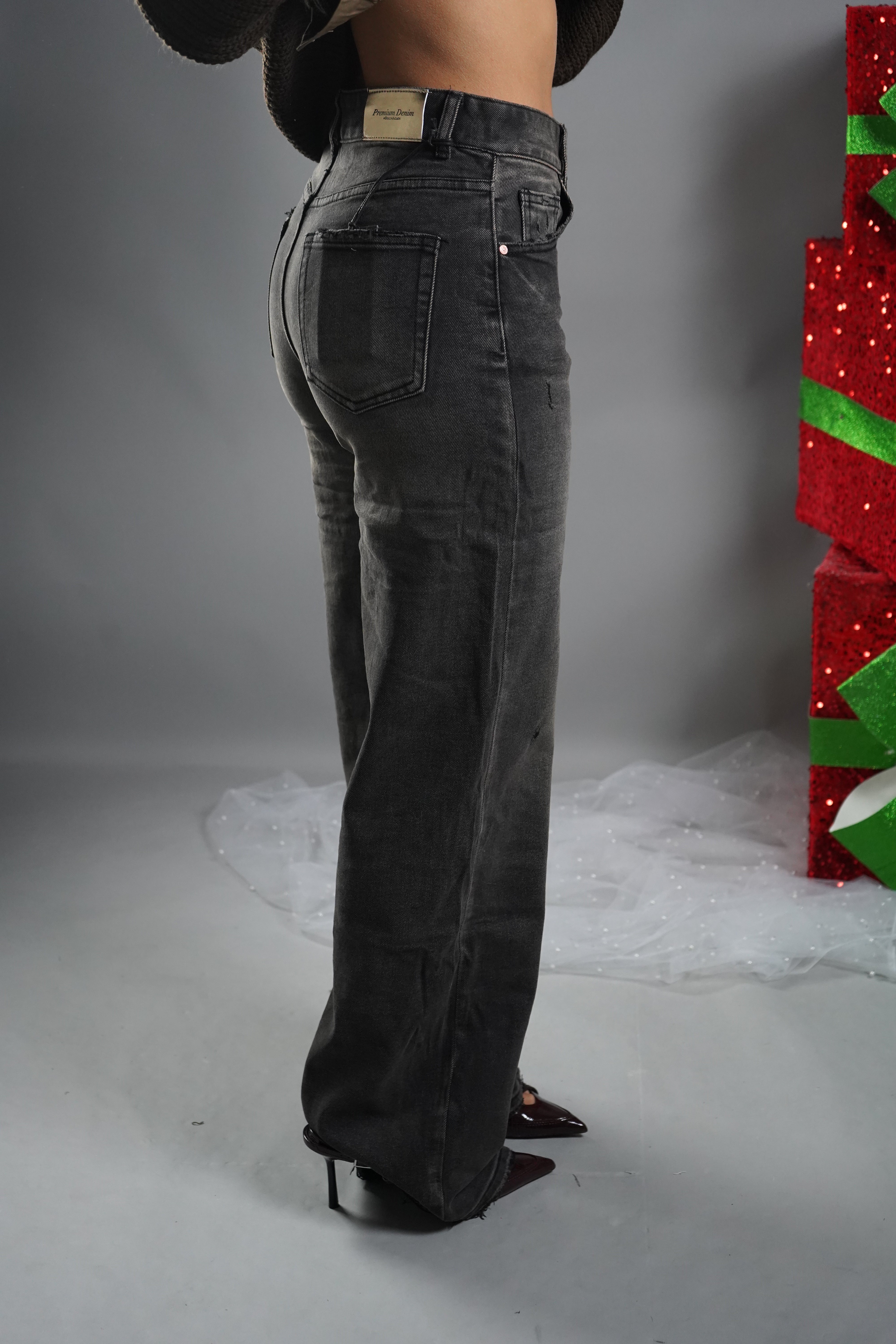 JEANS WIDE LEG SFUMATO NERO