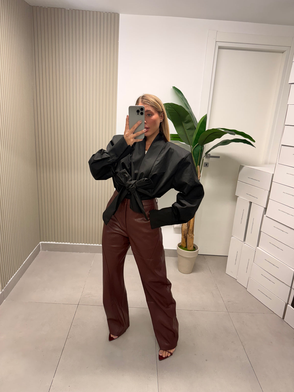 PANTALONE ECOPELLE BORDEAUX