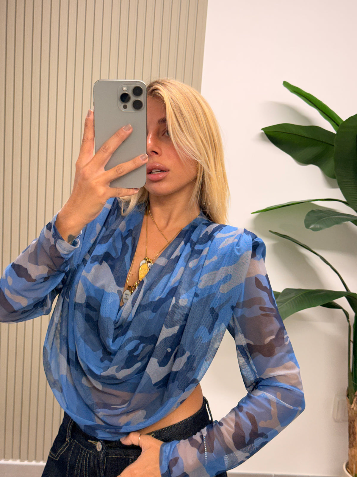 TOP MIMETICO BLU