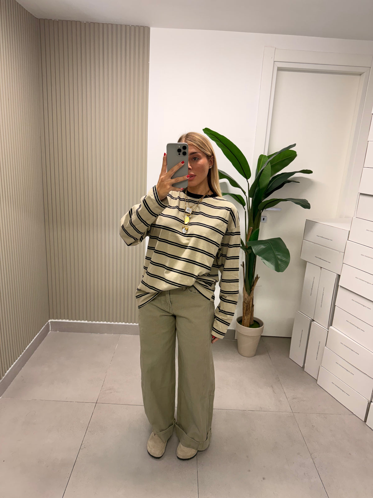 T-SHIRT RIGHE BEIGE