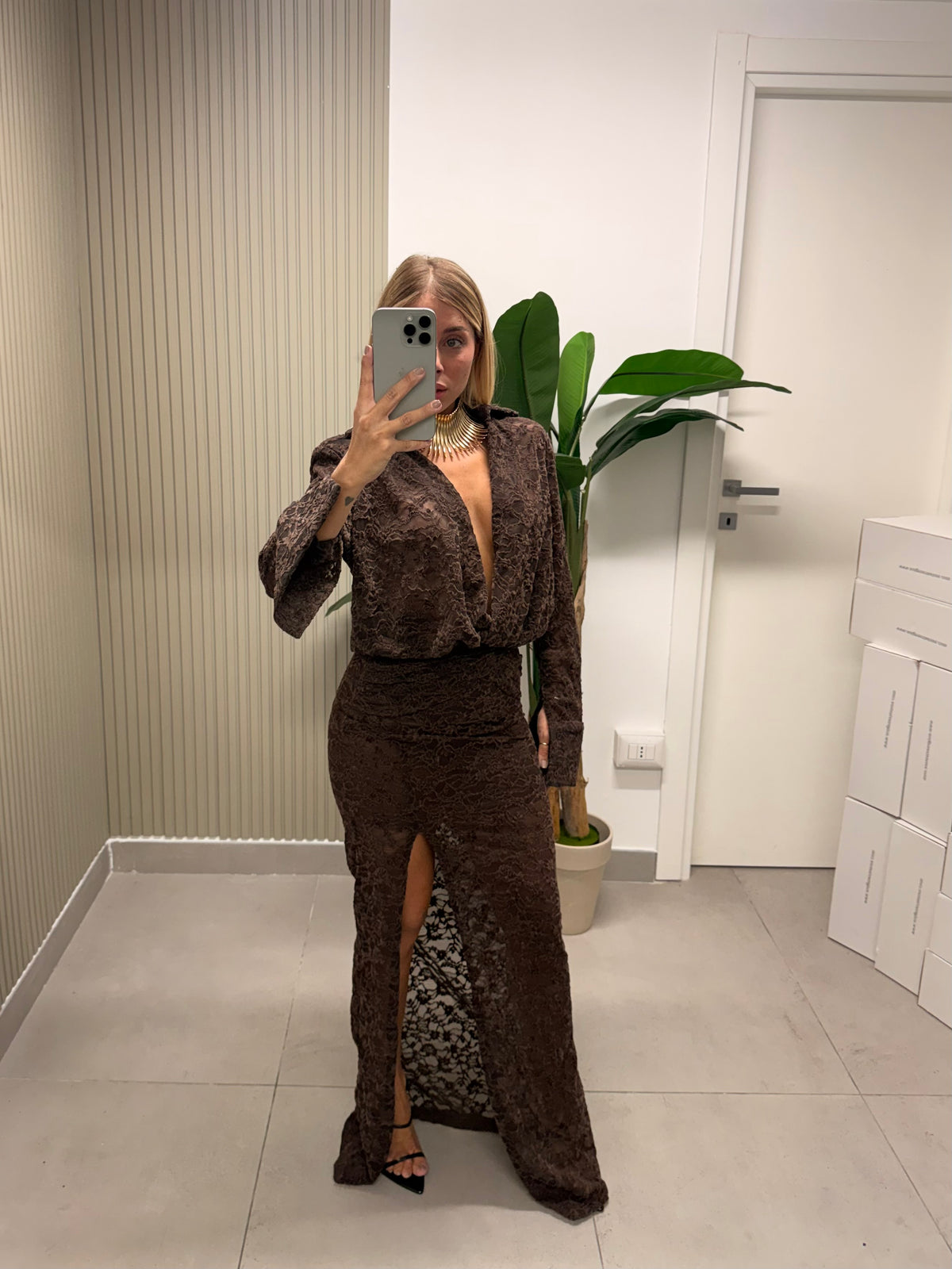 LONG DRESS PRISCILLA MARRONE