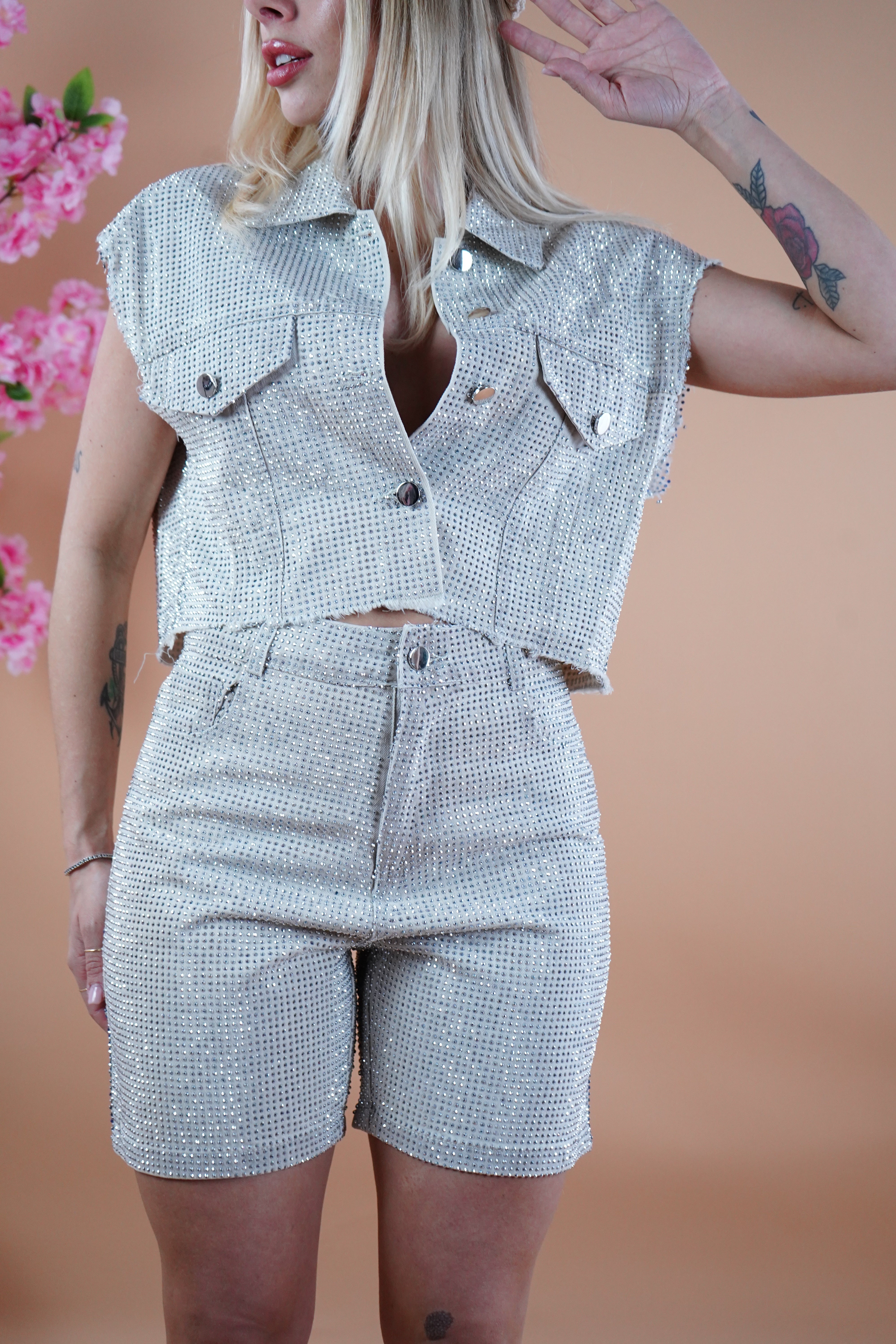 COORDINATO STRASS DENIM PANNA
