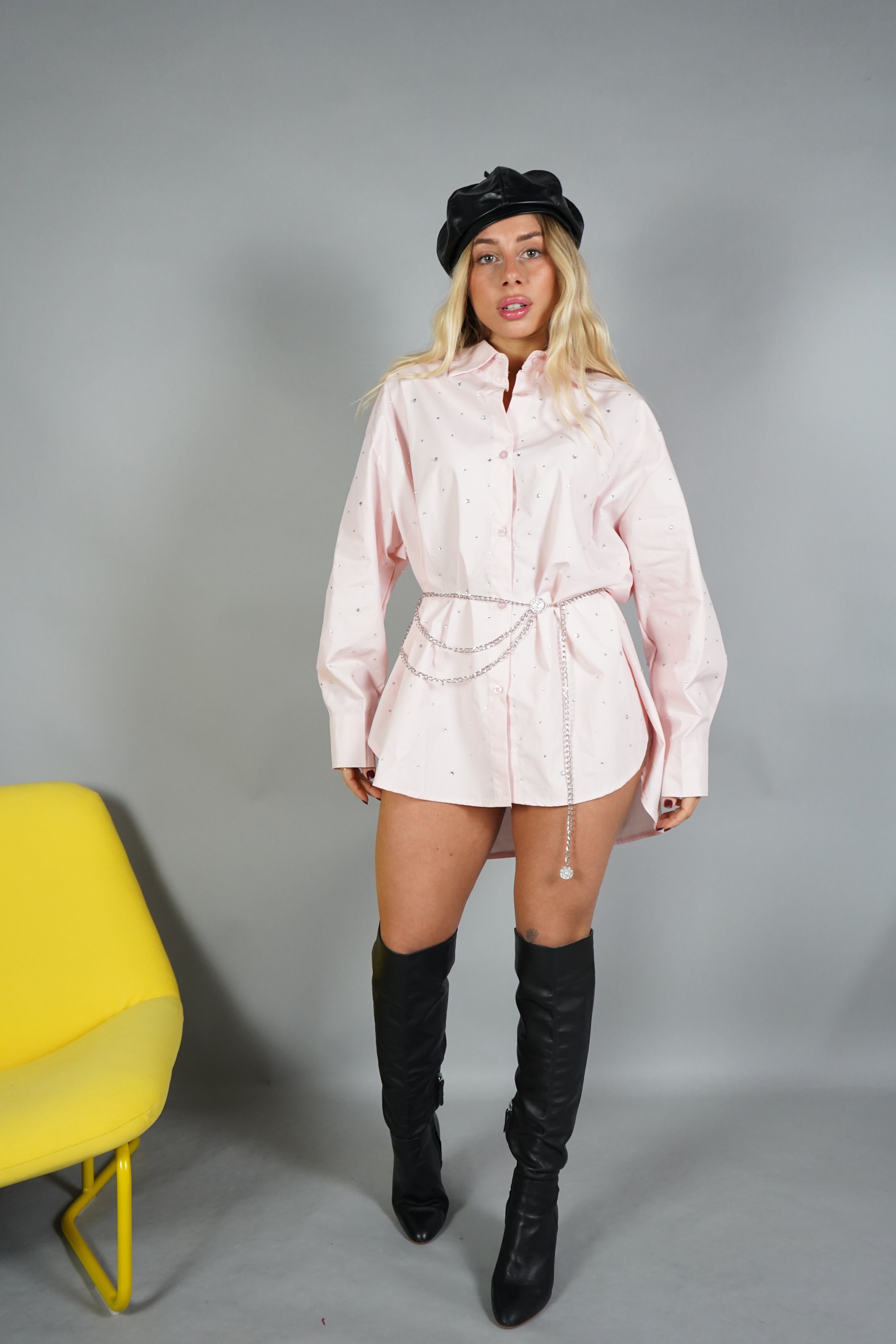 MAXI CAMICIA STRASS ROSA