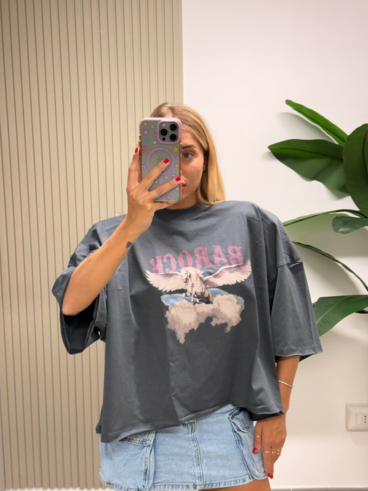 T-SHIRT BOXY UNICORNO PIOMBO