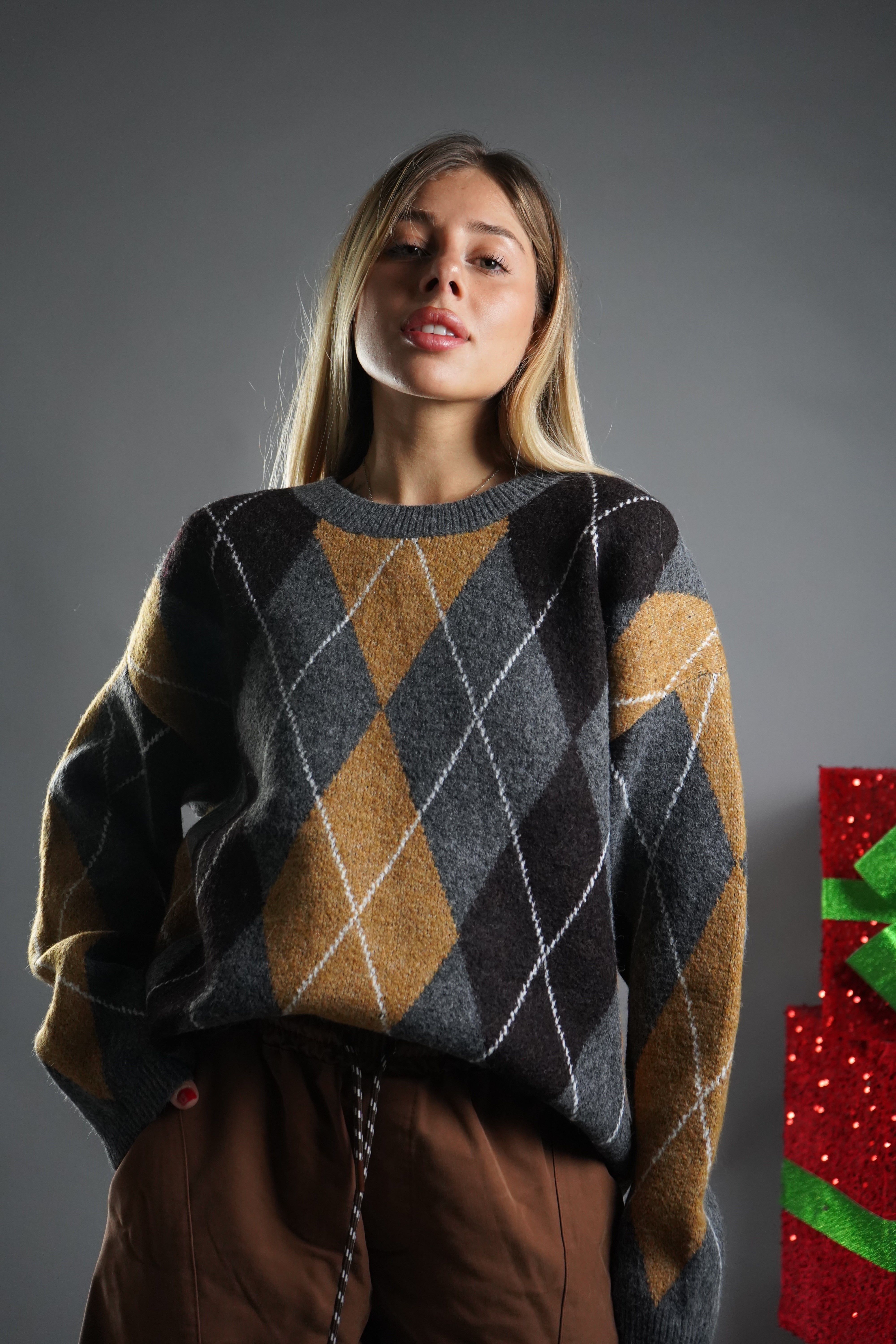 PULL SCACCHI GRIGIO E SENAPE