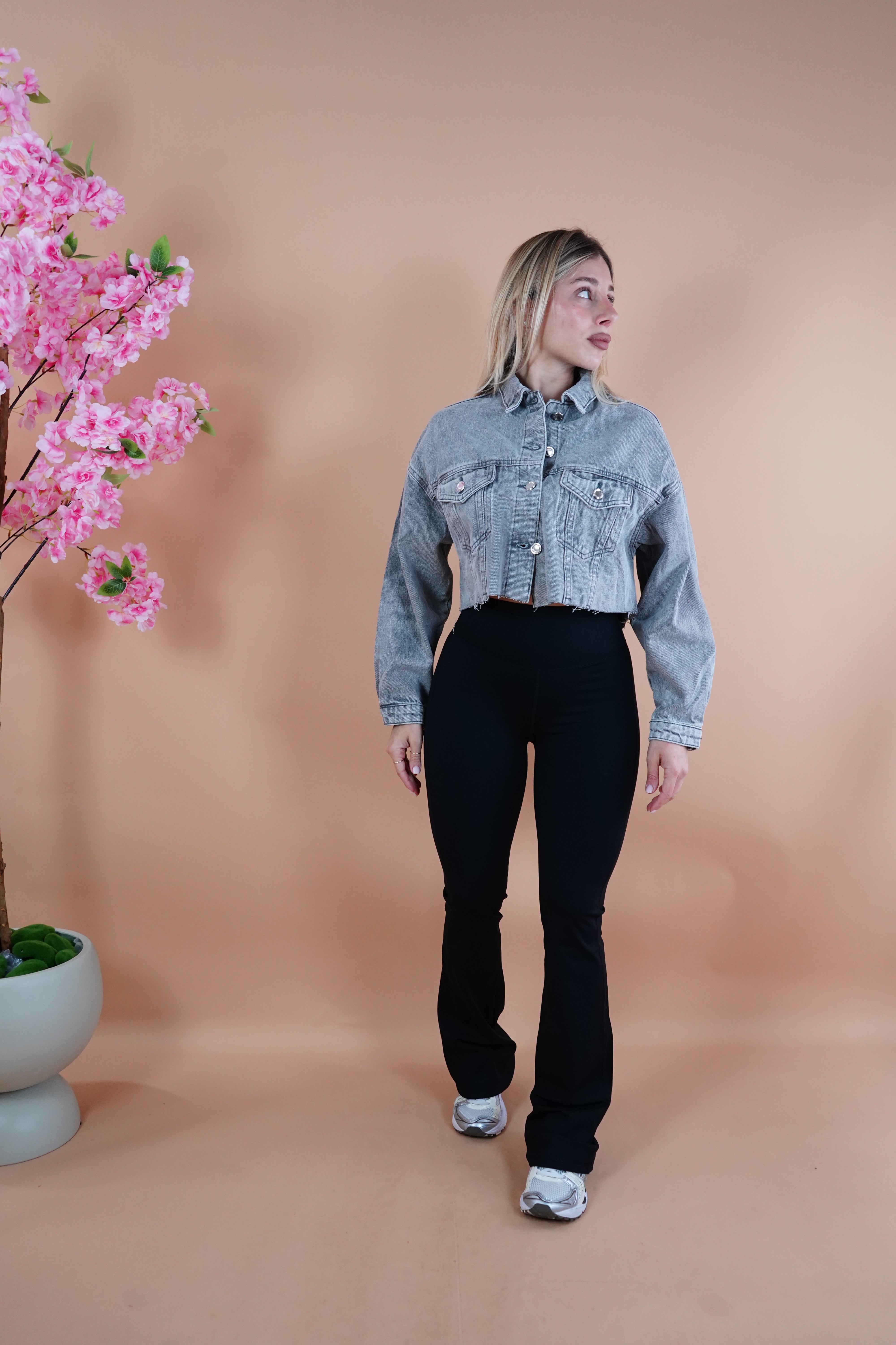 GIUBBINO DENIM CROP GRIGIO