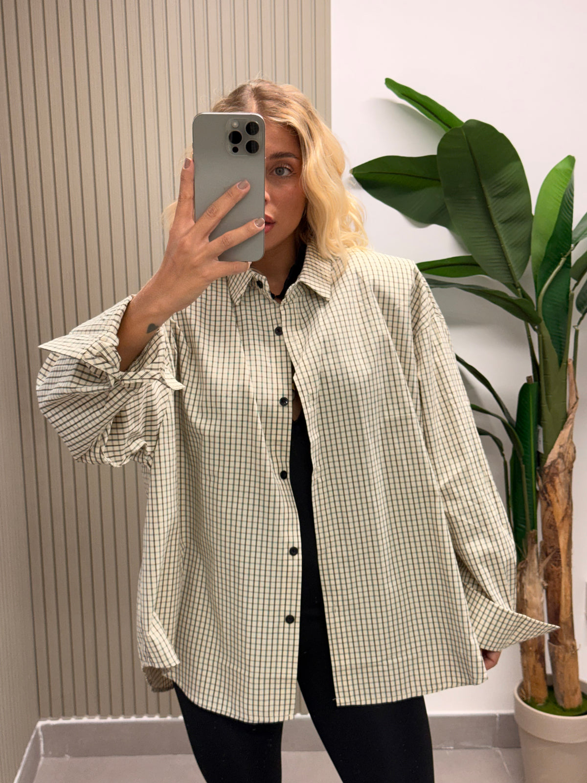 CAMICIA QUADRETTI BEIGE/NERA