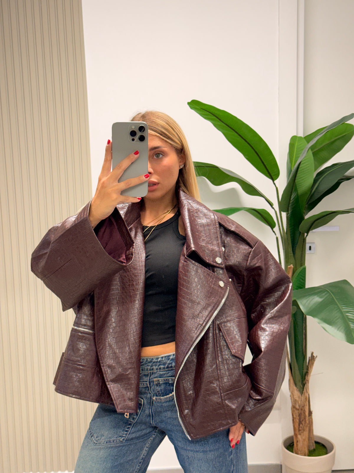 CHIODO ECOPELLE OVERSIZE COCCO BORDEAUX