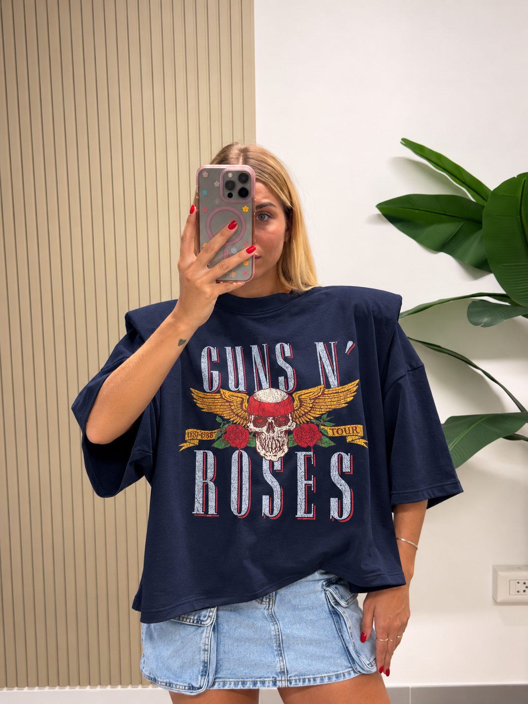 T-SHIRT BOXY BAROCK GUNS ROSES BLU