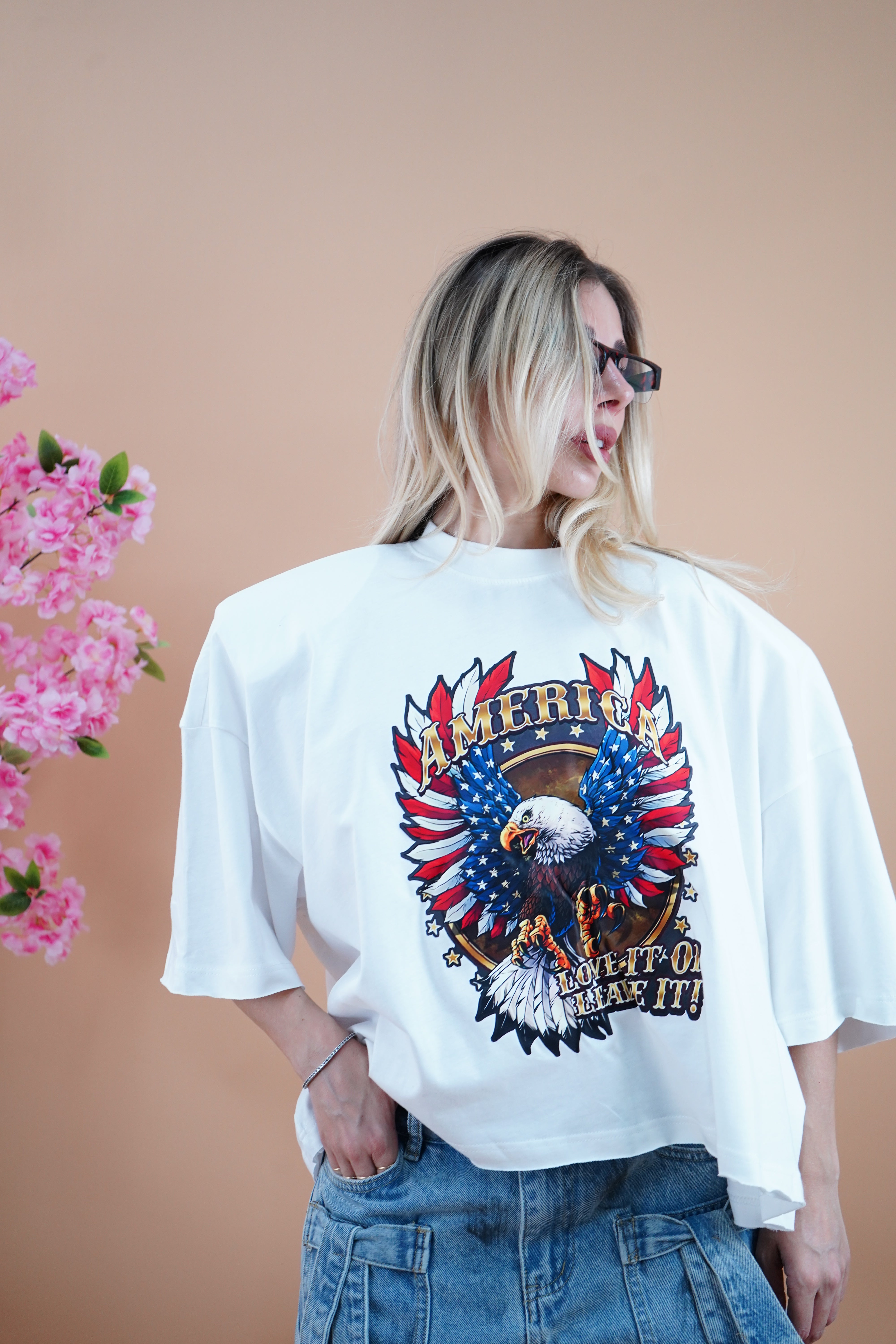 T-SHIRT ROCK BOXY AMERICAN BIANCA