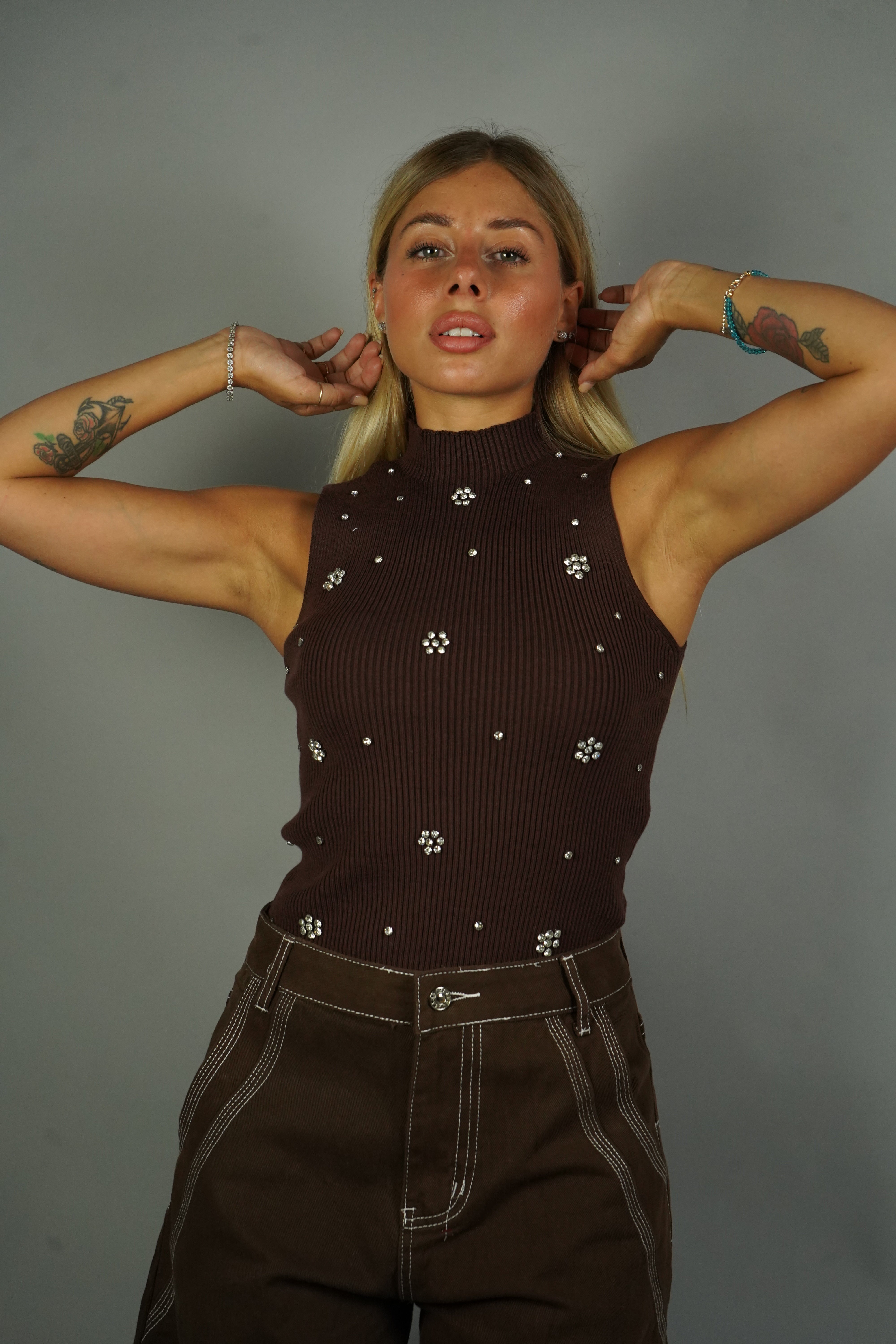TOP COSTINA GIOIELLO MARRONE