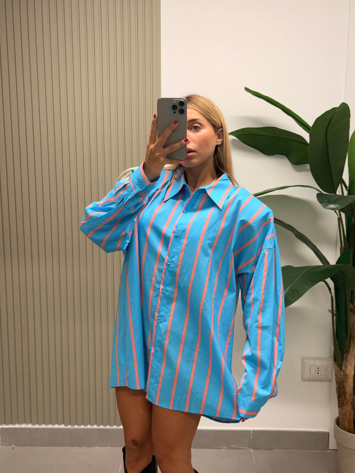 MAXI CAMICIA CON SPALLINA AZZURRA