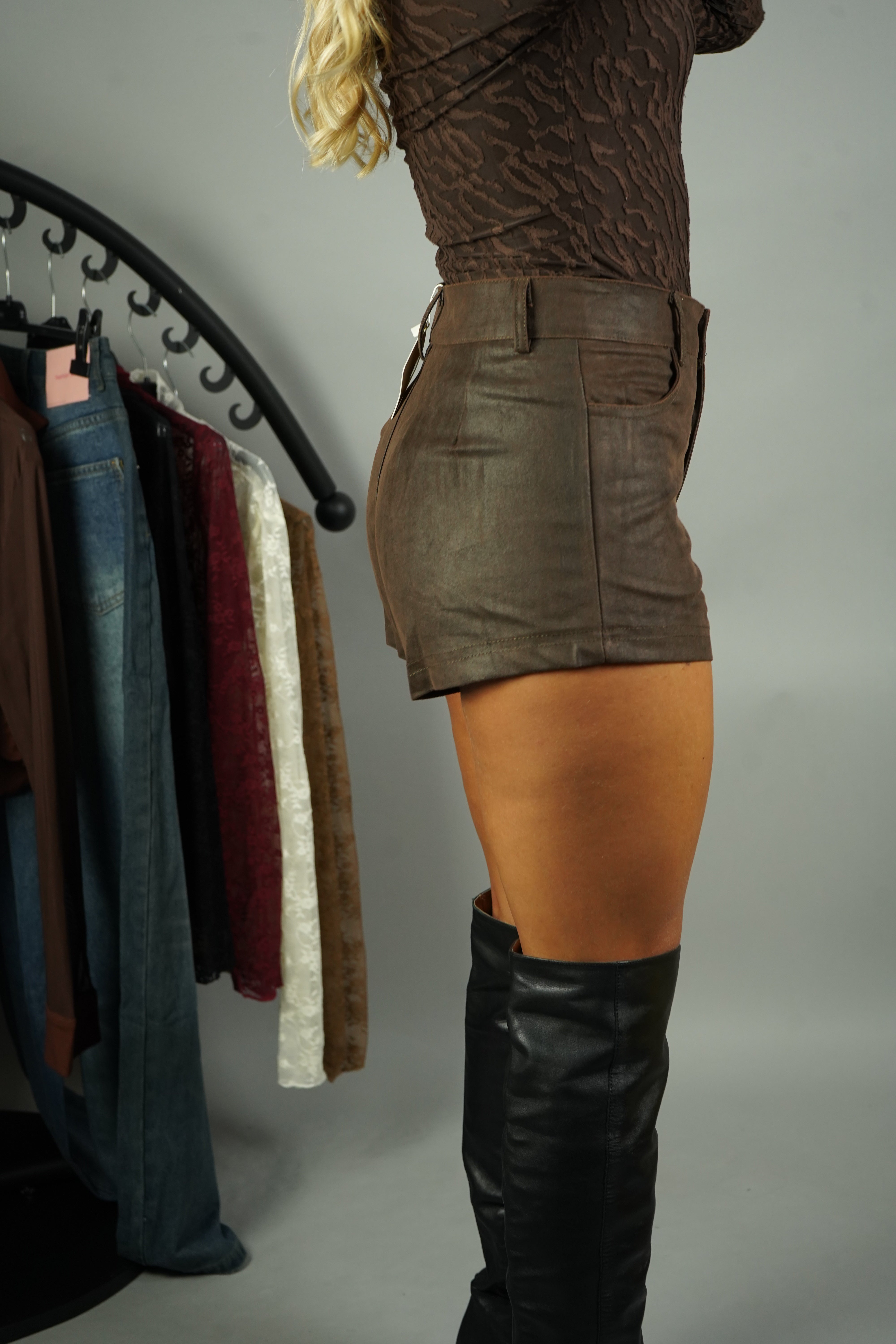 MINI SHORTS CAMOSCIO MARRONE